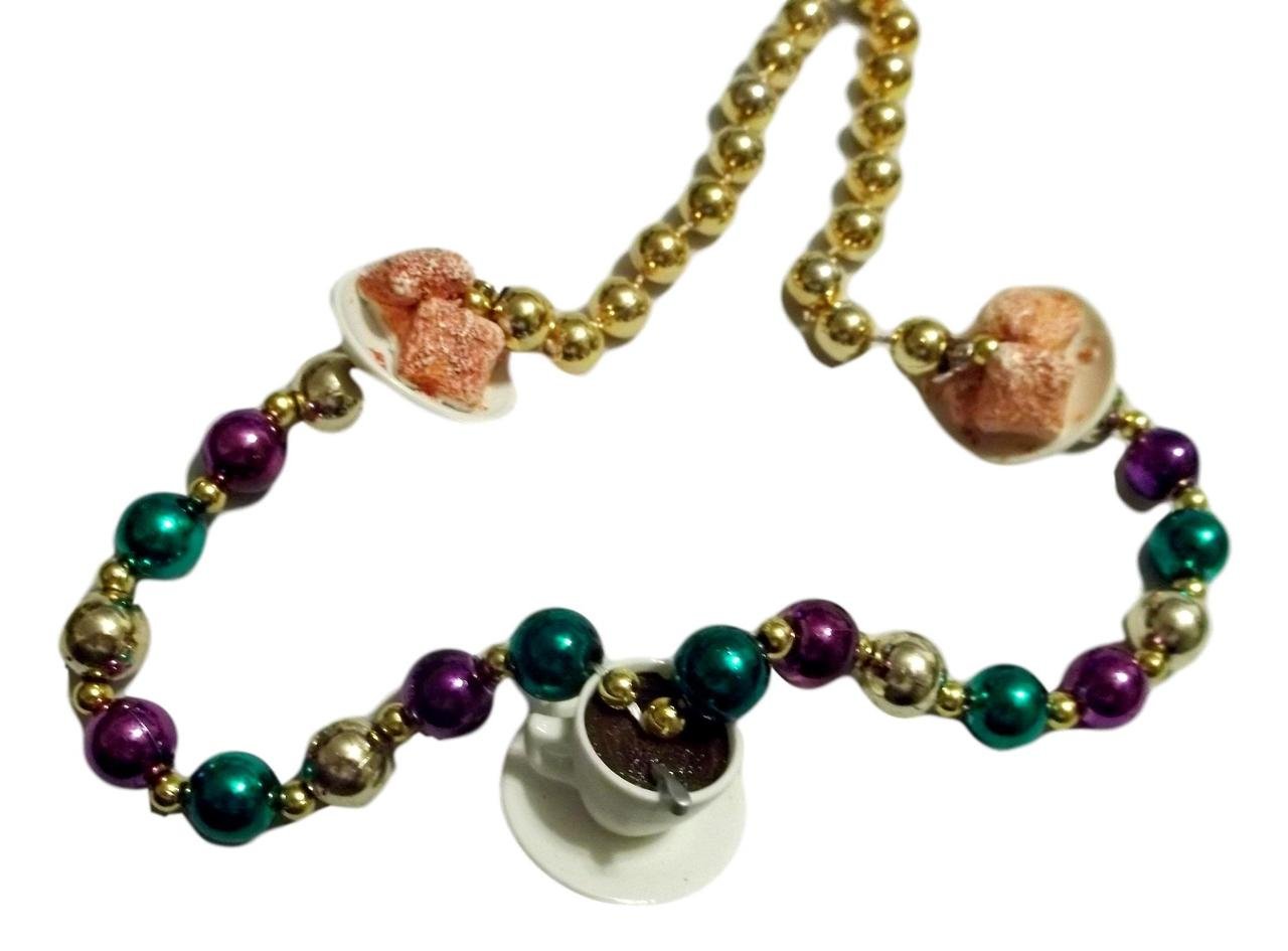 Cafe Au Lait Coffee and Beignets Mardi Gras Beads Party Favor