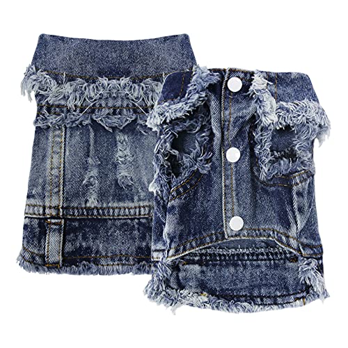 Dablue Dog Jean Jacket Cool Blue Puppy Denim T-Shirt, Small Medium Dogs Cats Lapel Vest Vintage Washed Pet Clothes #TOP1