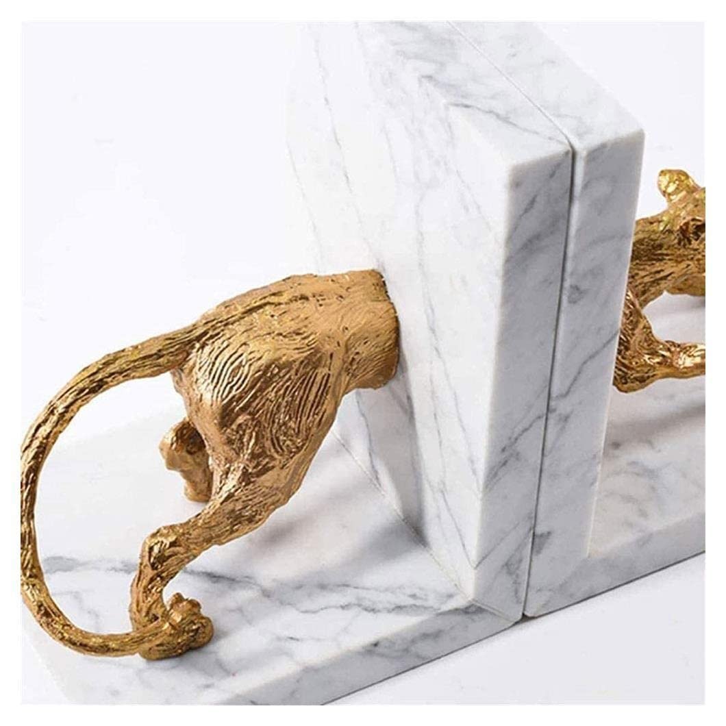 Fermalibri con decorazione a forma di leopardo portafortuna, set di fermalibri in oro, rame, marmo, leopardo, decorazione creativa in rame