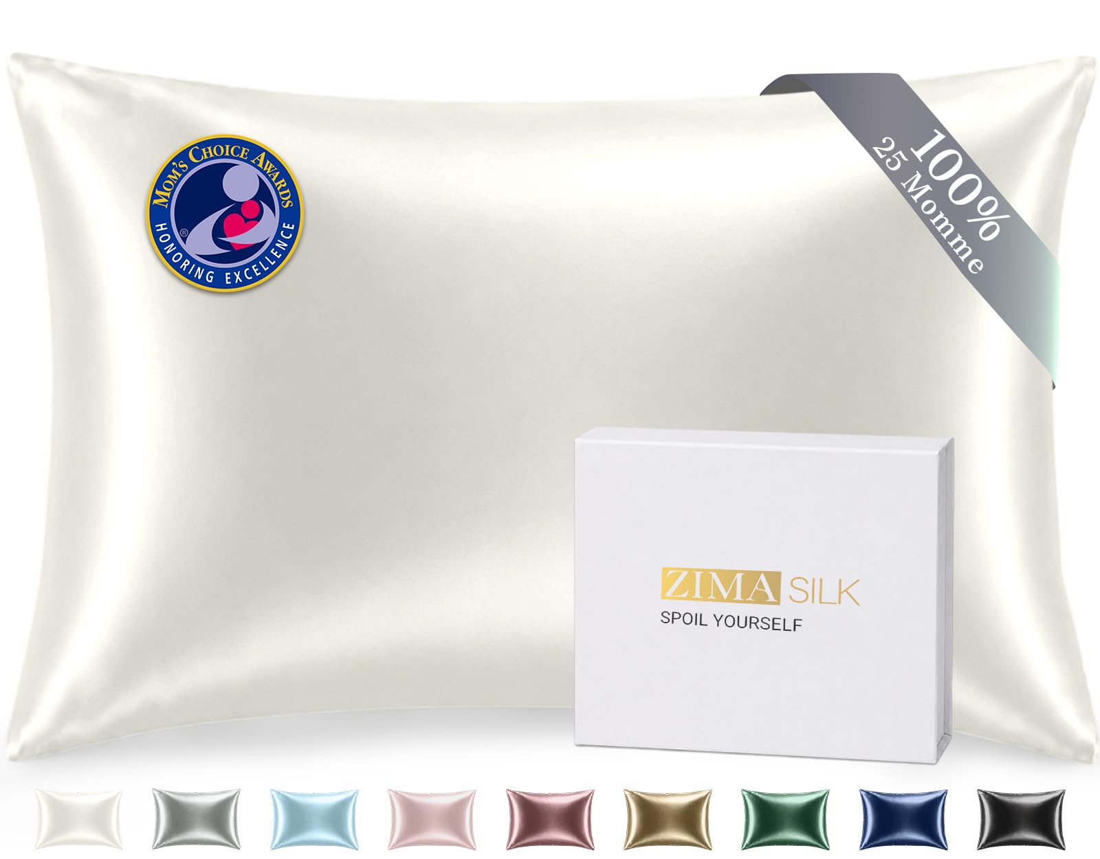 ZIMASILK 25 Momme 100% Pure Mulberry Silk Pillow Cases, Ivory, King