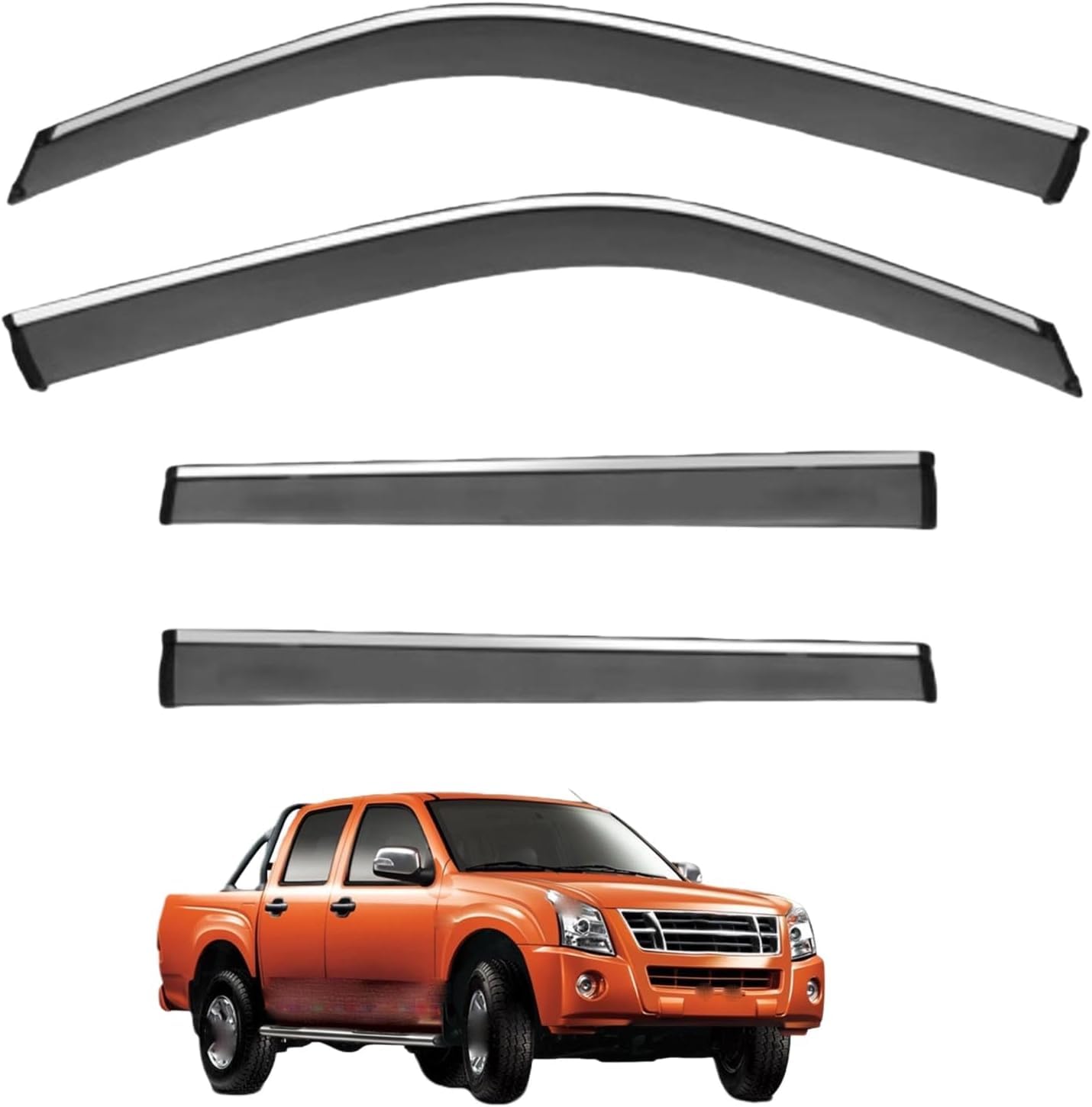 Liufangfc Normal Wind Deflectors For Jinbei Hercules Pickup Truck 2009-2018 – 4Pc Tape-On Smoked Visors, Weatherproof, Anti-Salt/Snow, Low-Noise