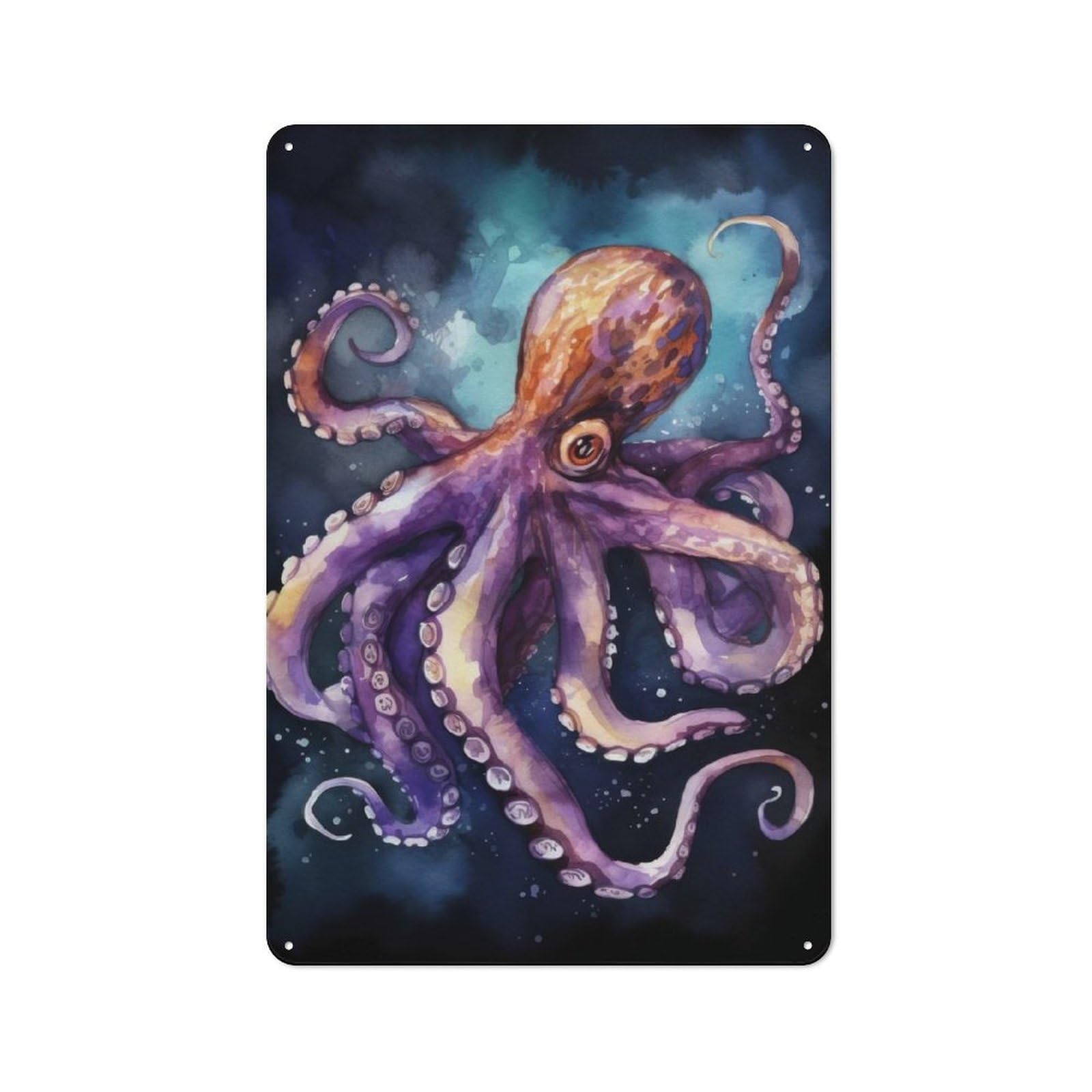 Junmoney Watercolor Octopus Vintage Metal Wall Sign 30X20cm For Hobby Room Or Studio, For Hobby Room Decor Fans