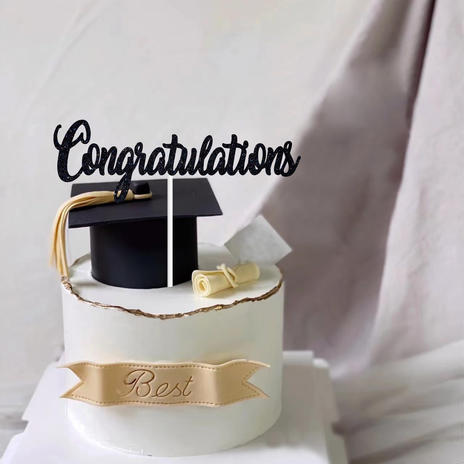 Black Glitter Congratulations Cake Topper, Congrats 2025/Class of 2025, 2025 Graduation Party Decorations Supplies 3
