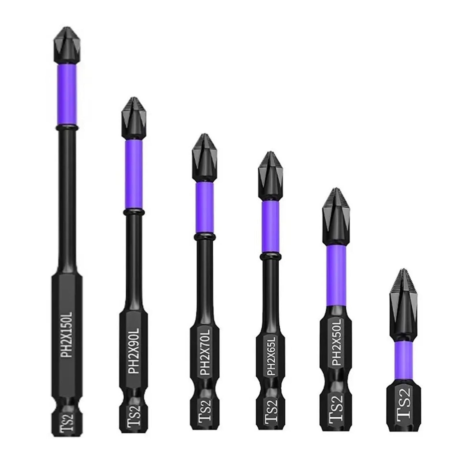 Eretyret One Color Non-Slip Impact Batch Head Strong Magnetic Cross High Torque Hardness Screw Waterproof Ph2 Screwdriver Bits Set Easy To Carry(6Pcs Set)
