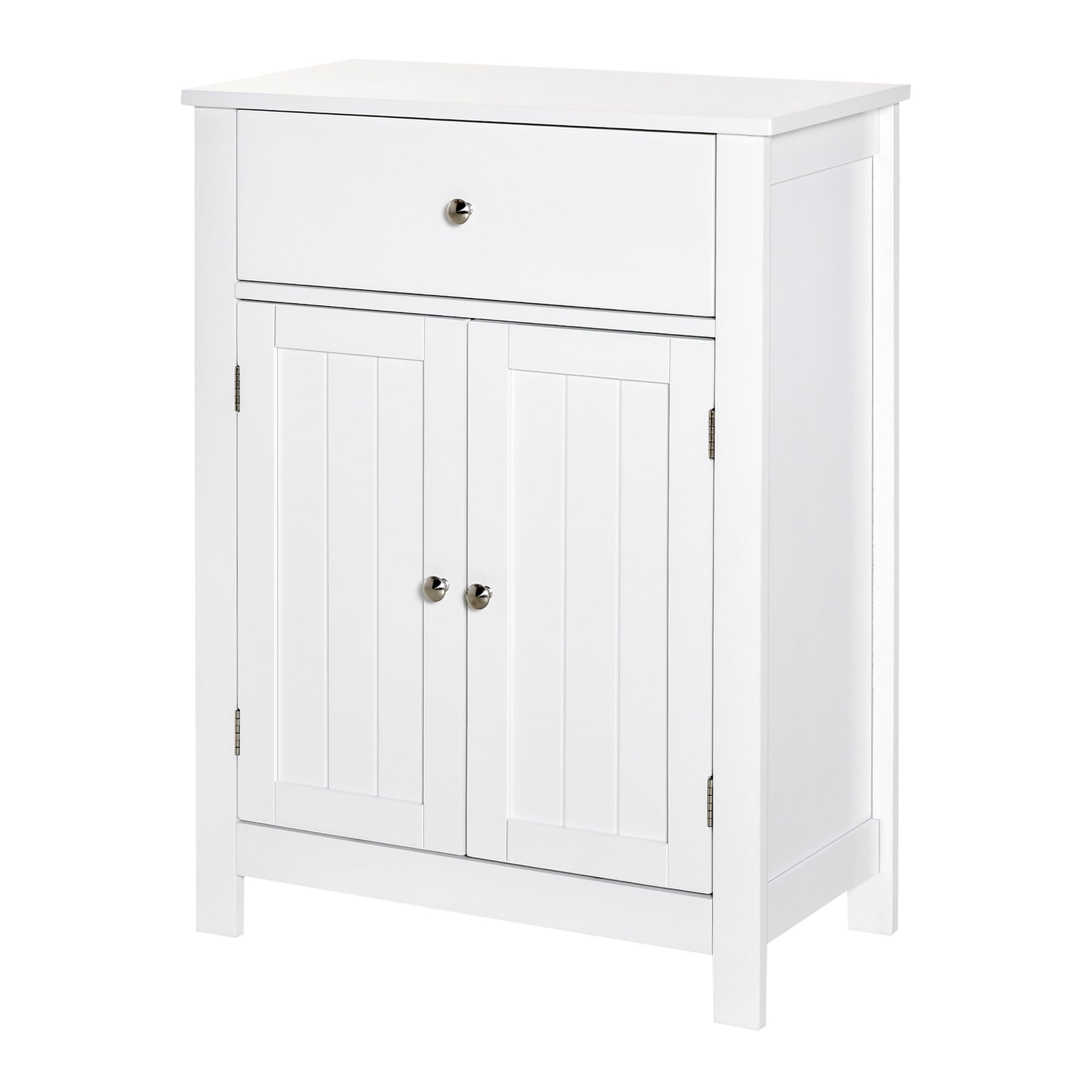 kleankin Armario de Baño de Almacenaje Multifuncional Mueble Auxiliar con 2 Puertas 1 Cajón y Estante Interior Ajustable Antivuelco para Cocina Salón 60x30x80 cm Blanco