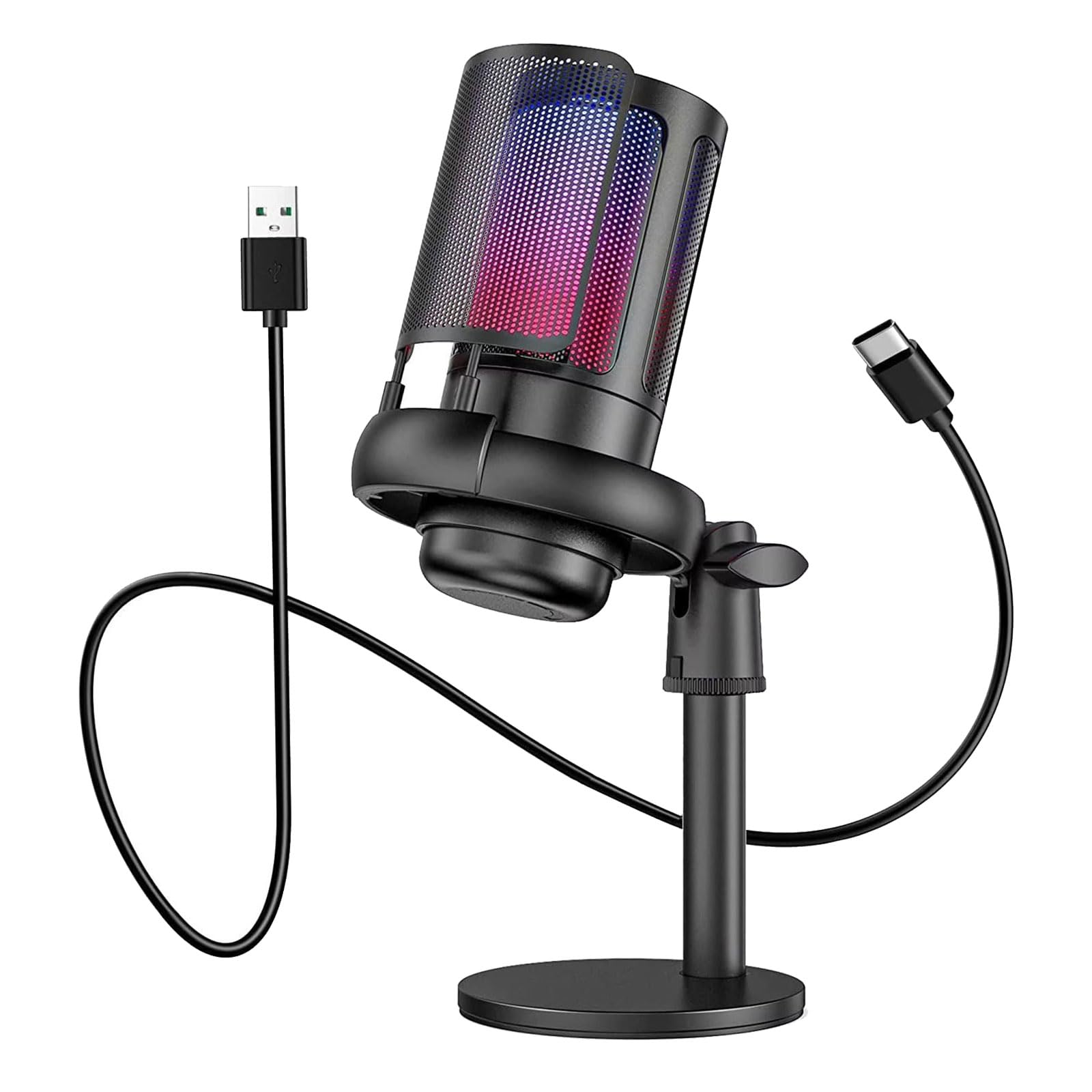 Microfono USB migliorato a LED per streamer di gioco, presentatori di podcast, con suono chiaro e facile installazione microfono USB con cancellazione del rumore