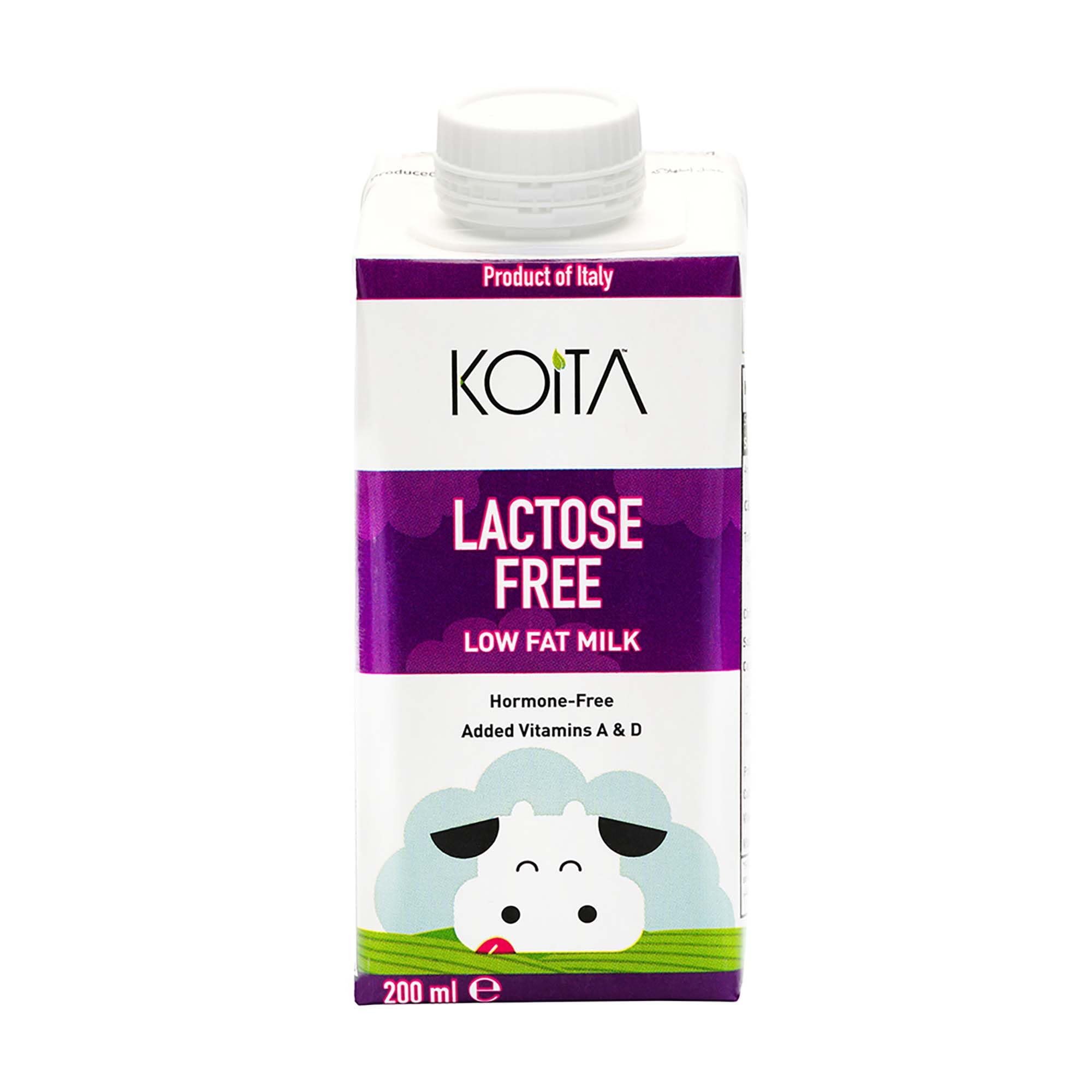 Koita Lactose-Free Low Fat Milk (200ml) - No Added Hormones, Easy to Digest, Vitamin Enriched, Made in Italy