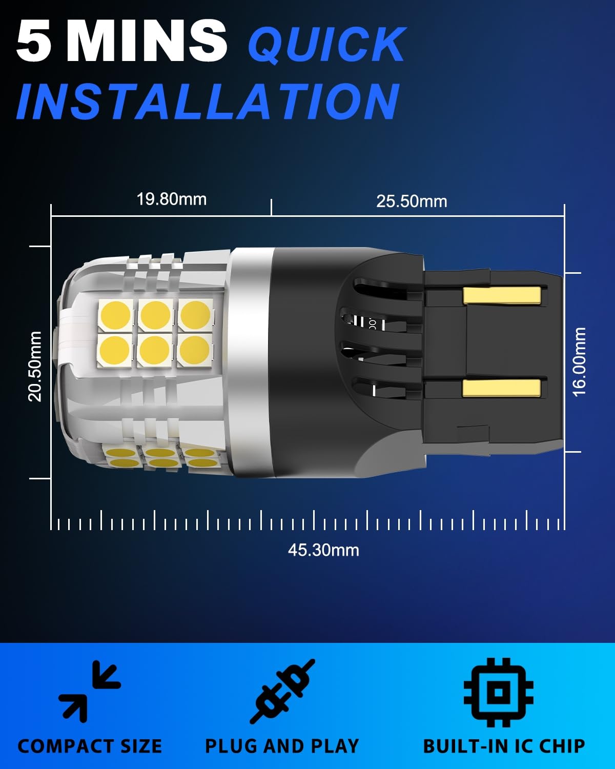 W21/5W LED Bulbs 12V T20 7443 580 Bulbs 3030 30 SMD 1500LM 6500K for Car Brake Lights Reverse Lights Daytime Running Lights [Non-Canbus]