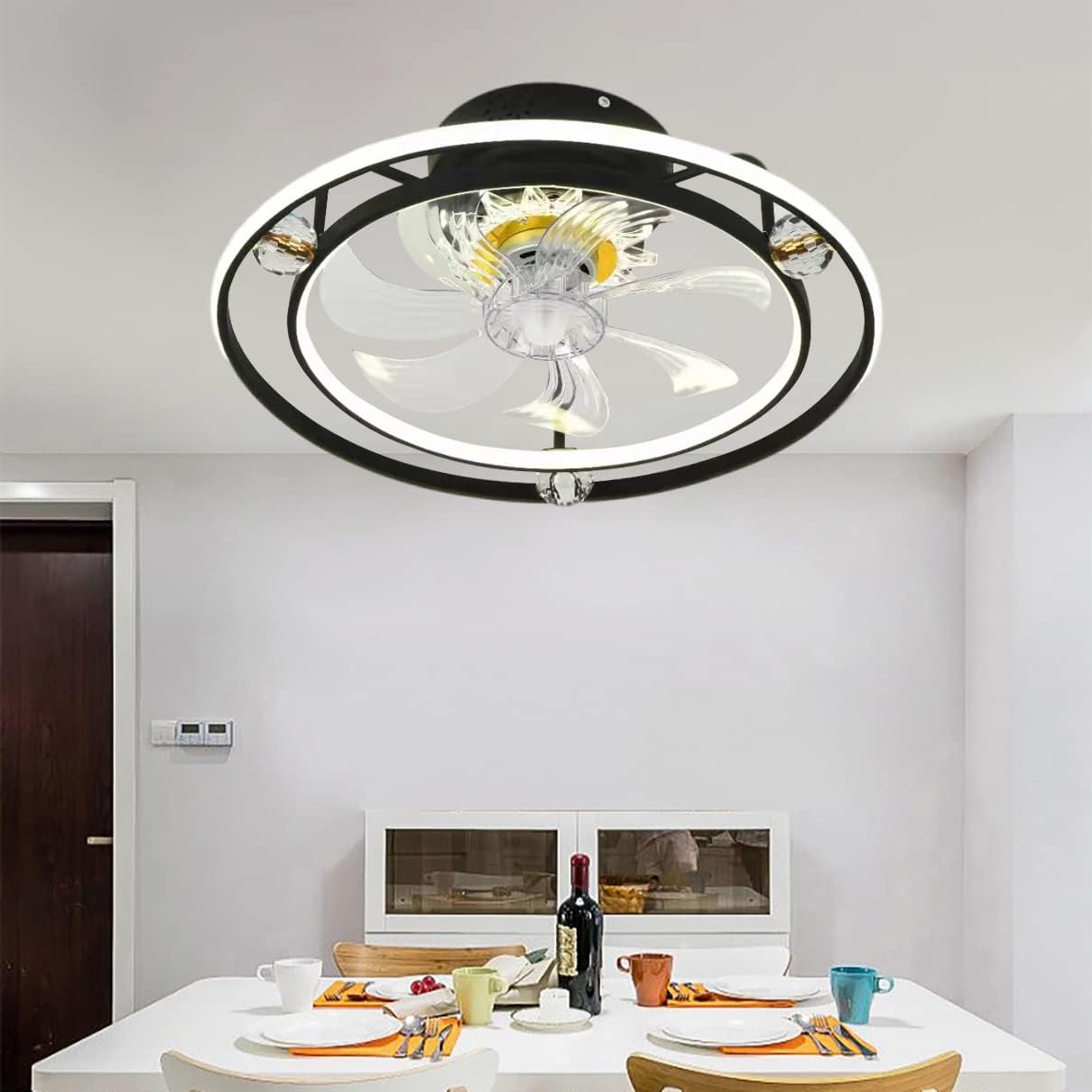 YUEGOO Ceiling Fans with Lamps,50Cm Bedroom Ceiling Fan with Light 3 Colors Dimmable Led Silent Remote Control Fan Ceiling Lights Indoor Living Room Ceiling Fan Light