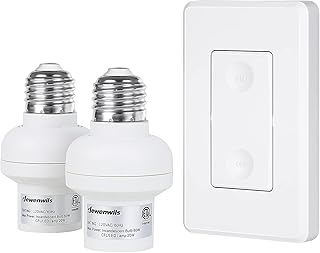 DEWENWILS Remote Control Light Bulb Socket, Wireless Light Switch for Pull Chain Light Fixture, E26 E27 Bulb Base, No Wiring, ETL Listed(1 Wall Mounted Switch+2 Socket)