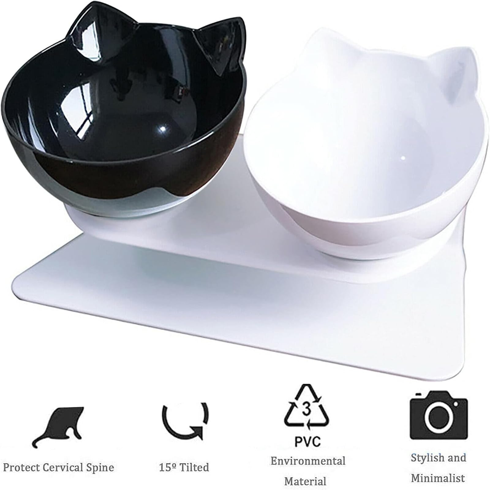 cature Care by Nature Plastic Cat Bowls Elevated Cat Food Water Bowls Set,15° Tilted Raised Cat Bowls,Anti Vomiting Cat Dish Pet Feeder Bowls With Stand For Indoor Cats & Dogs (White, 27x14x14 Cm) 2