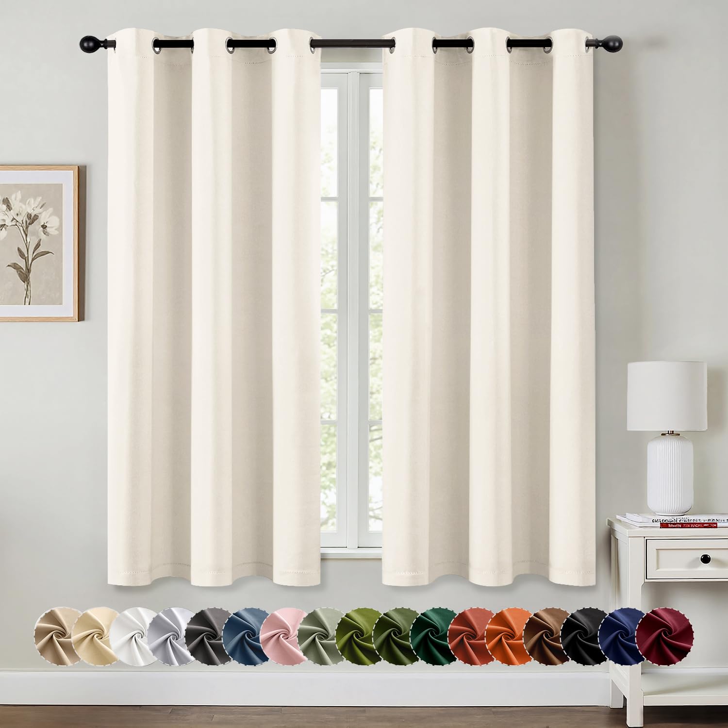 Photo 1 of MIULEE Blackout Curtains for Bedroom Living Room 2 Panels, Thermal Insulated Room Darkening Drapes Grommet Noise Reducing Light Blocking Window Treatments 63 Inches Long 40x63 Inch Beige White