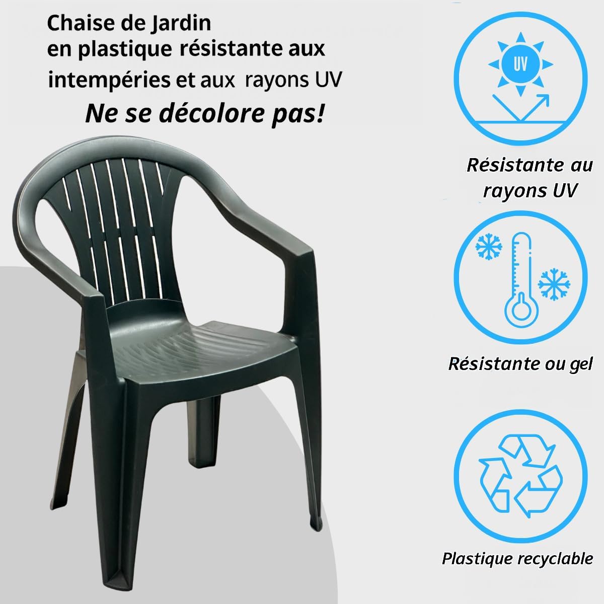 Tomaino - Chaise De Jardin en Plastique Monobloc - Lot de 6 Chaises pour Extérieur en Résine Empilables, Accoudoirs (6, Vert) …