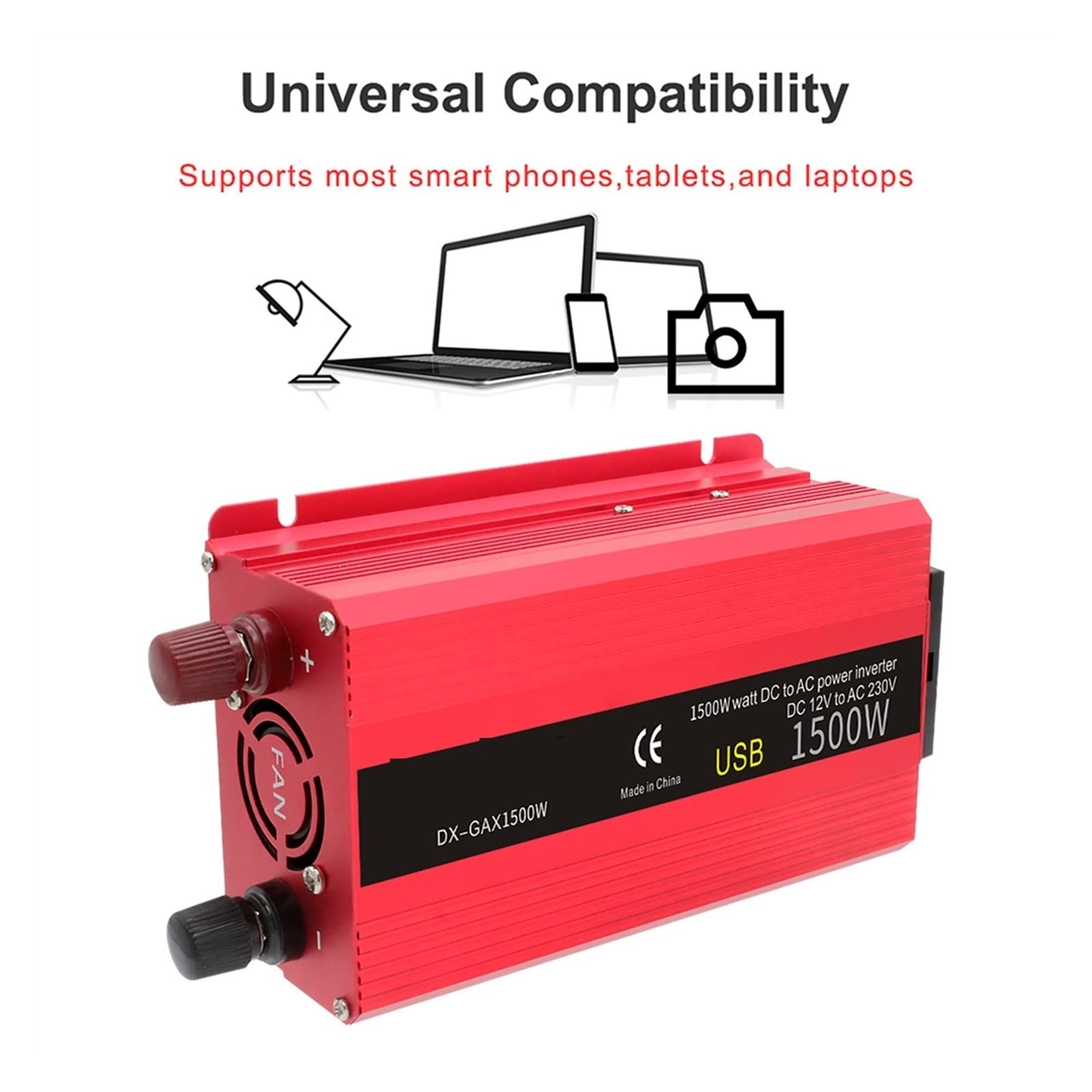 Inversor de Coche 1500W Potencia DC 12V a AC 110/220 Convertidor de Adaptador de Carga USB Dual Onda sinusoidal modificada Solar