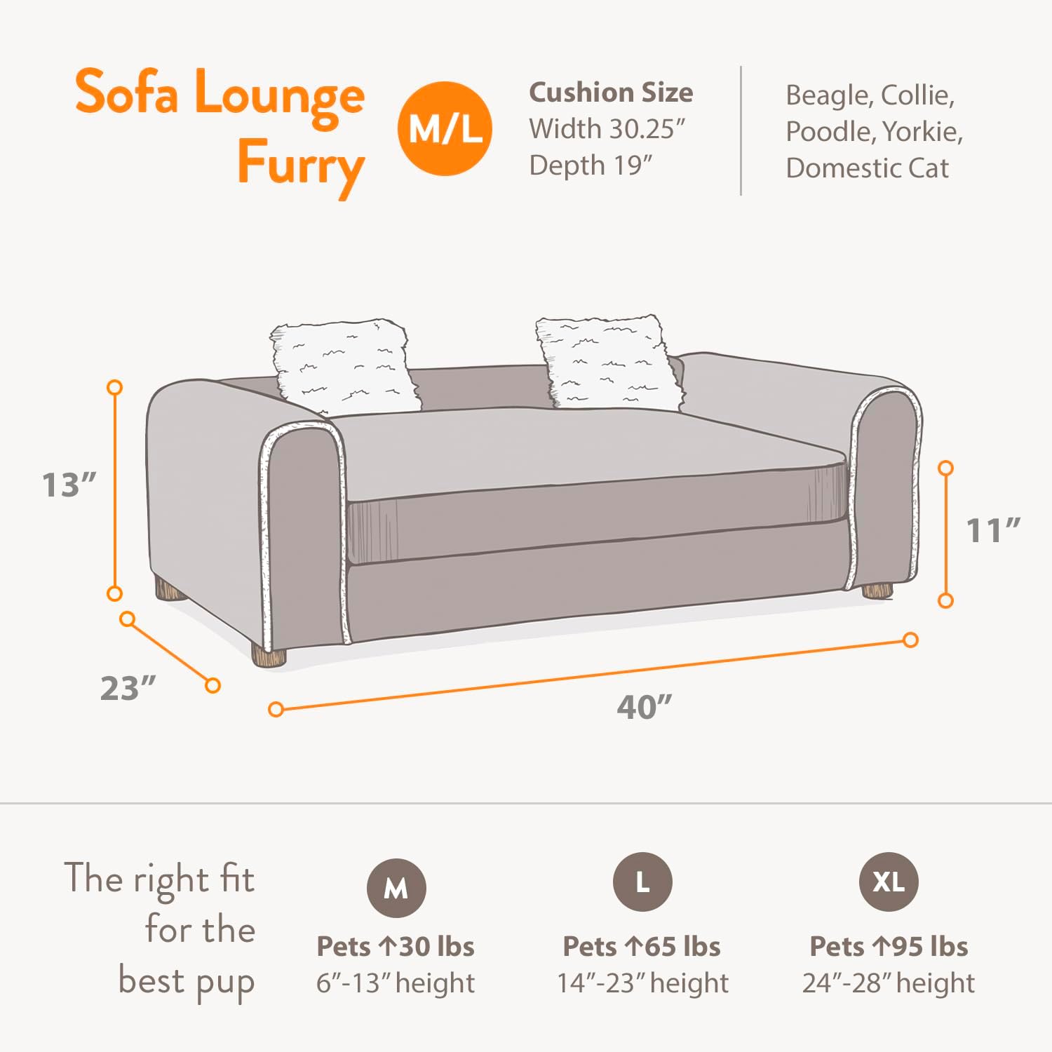 Moots Furry Pet Lounge, Pet Bed with 2 Pillows, Deluxe Sofa for Dogs, Easy to Coordinate, Stylish and Cleanable Dog Sofa, Couch - Charcoal, Large