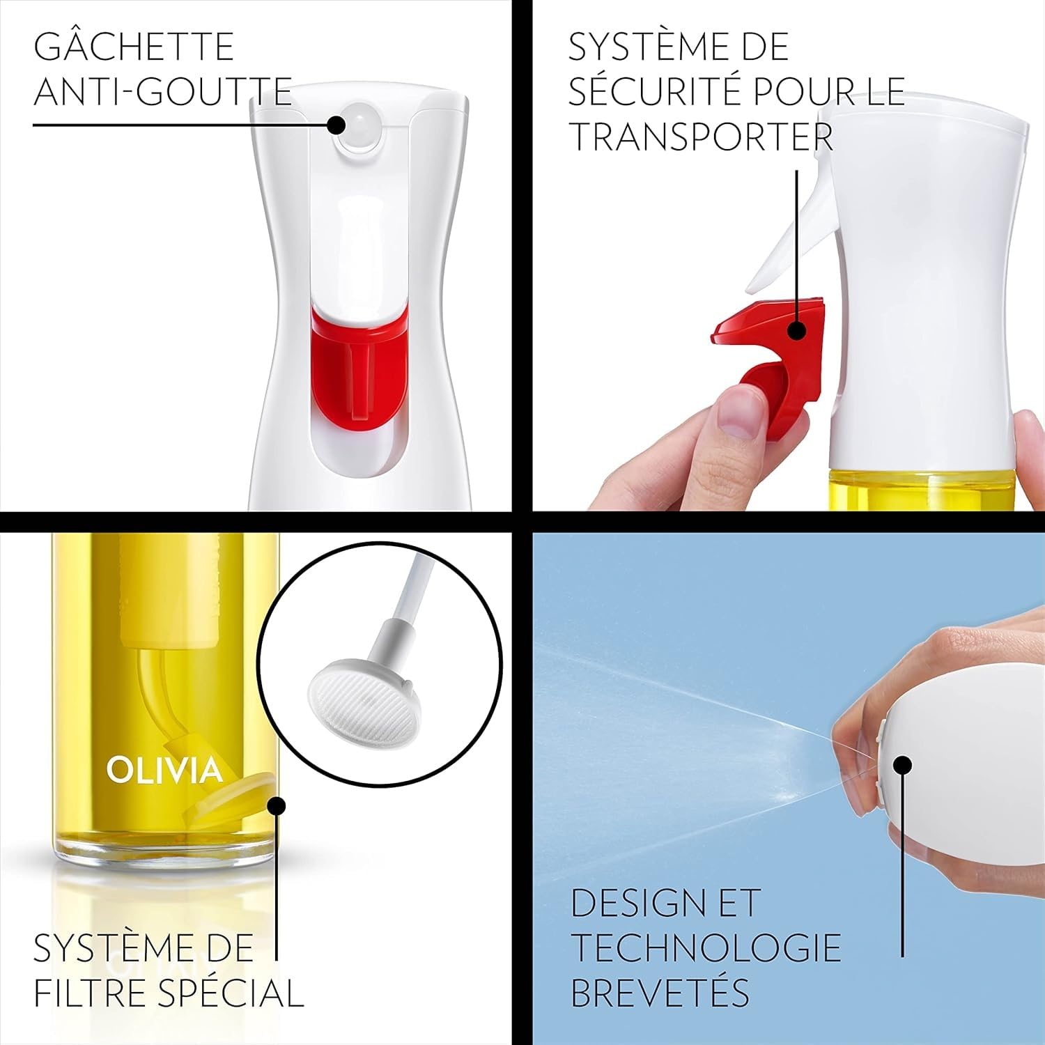 FLAIROSOL OLIVIA Vaporisateur d'Huile en Verre 130ml - Technologie de Pulvérisation Continue avec Contrôle des Portions - Polyvalent pour Cuisine, Salades, Barbecues, Vuisson, etc. (Logo Blanc)