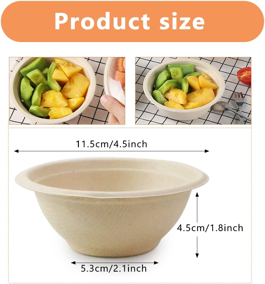 Oomcu 100 Pack 8oz Small Disposable Soup Bowls Bulk - Compostable & Biodegradable, Heavy Duty Recycled Paper Bowls for Hot Soup, Chili, Ice Cream, Salad, Dessert, Pasta, Picnic, Snacks (Brown)