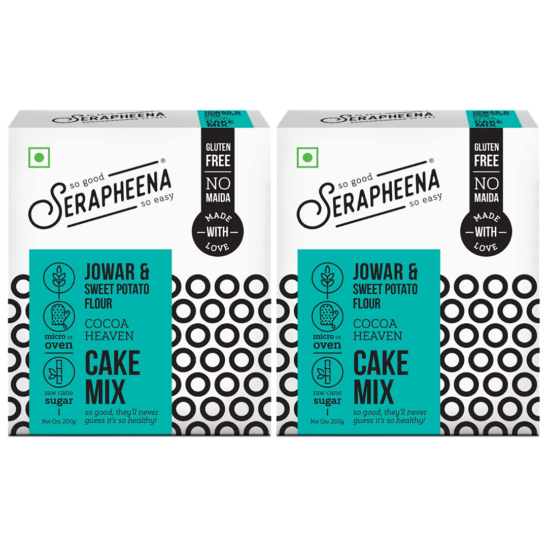 Serapheena Cocoa Heaven Cake Mix, 200g x 2 | Jowar and Sweet Potato Flour, Gluten Free, No Maida, Quick and Easy to Make | Pack of 2