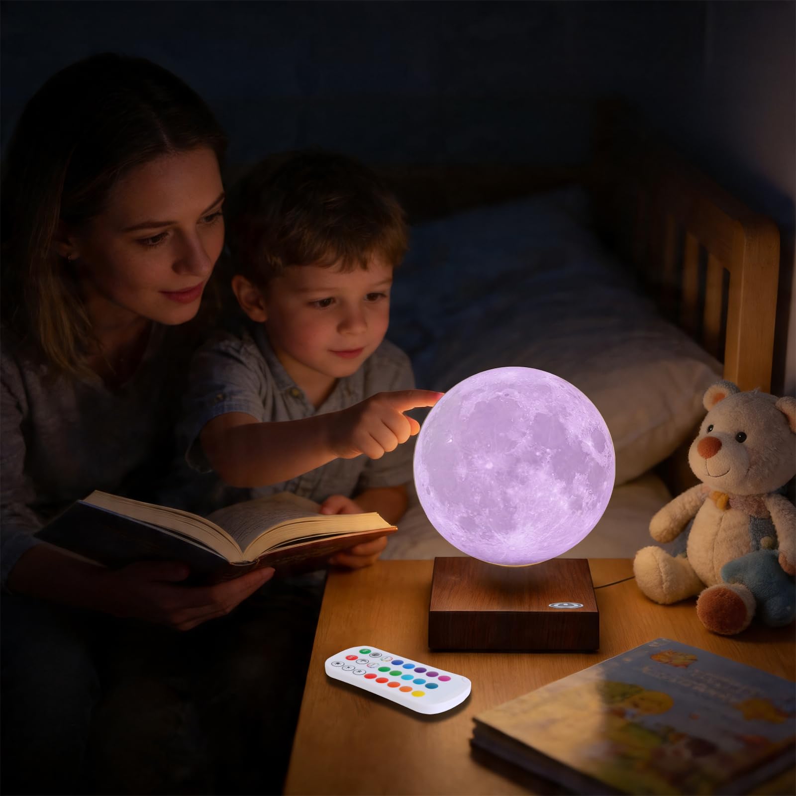 Schwebende Mondlampe ，16 Farben Galaxie schwimmende Nachtlicht ，Realistische Mondanzeige, Magnetische Levitation Basis,Coole Dekoration für das Heimbüro, Kreative Geschenke für Kinder