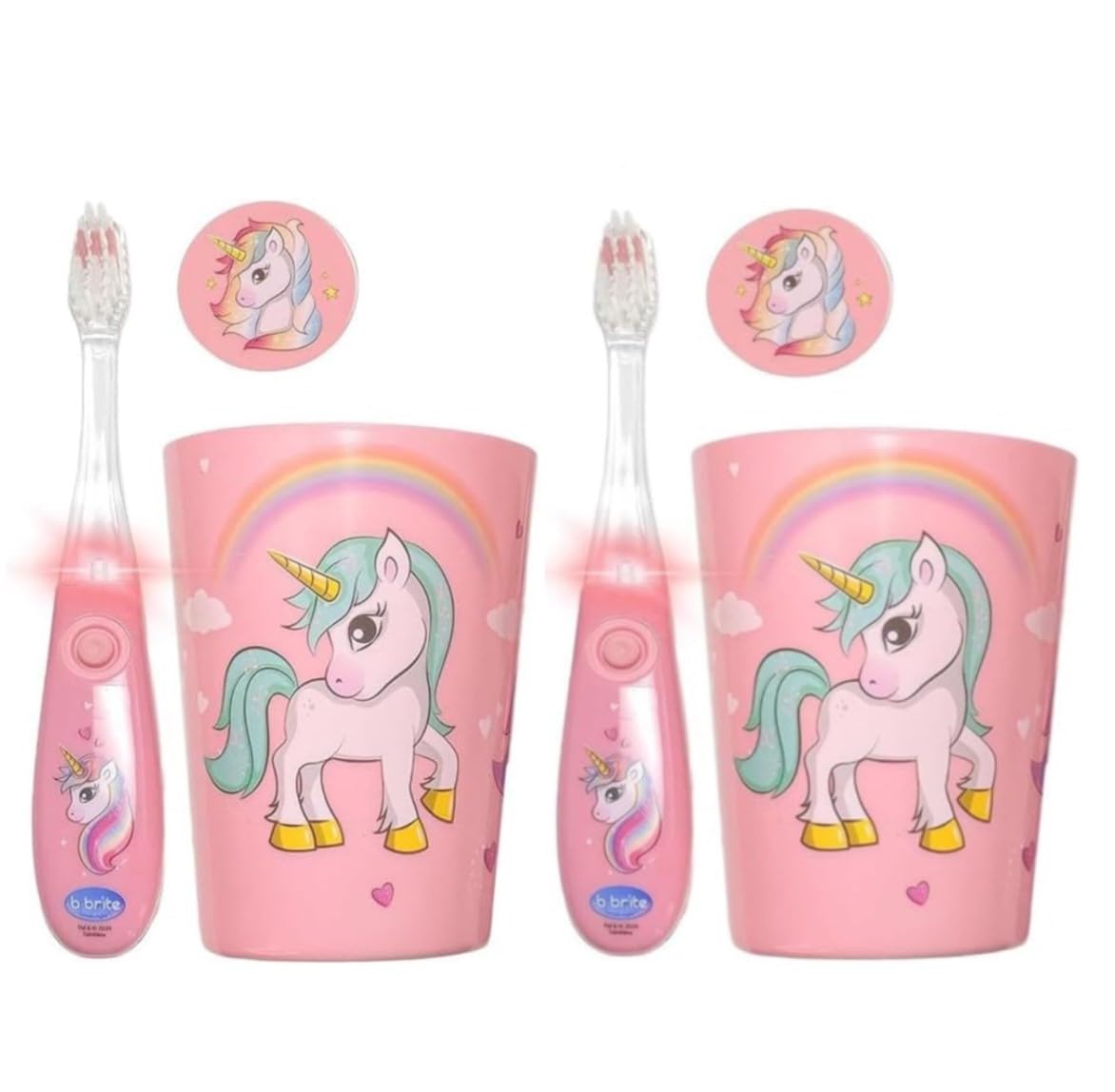 Lily's Home Spazzolino da denti per bambini con timer lampeggiante con setole morbide, tazza rialzata e copertura, divertente spazzolatura luminosa da 2 minuti per bambini, kit spazzolino da denti per