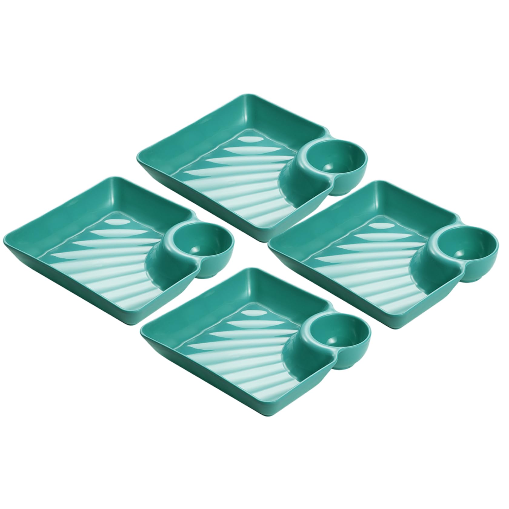 Ginwrek Sushi Plate 4-Pack Chips and Dip Serving Dish, Reusable Snack Plate Sauce Separated Square Dumpling for Sushi, Appetizers, and Party, Green