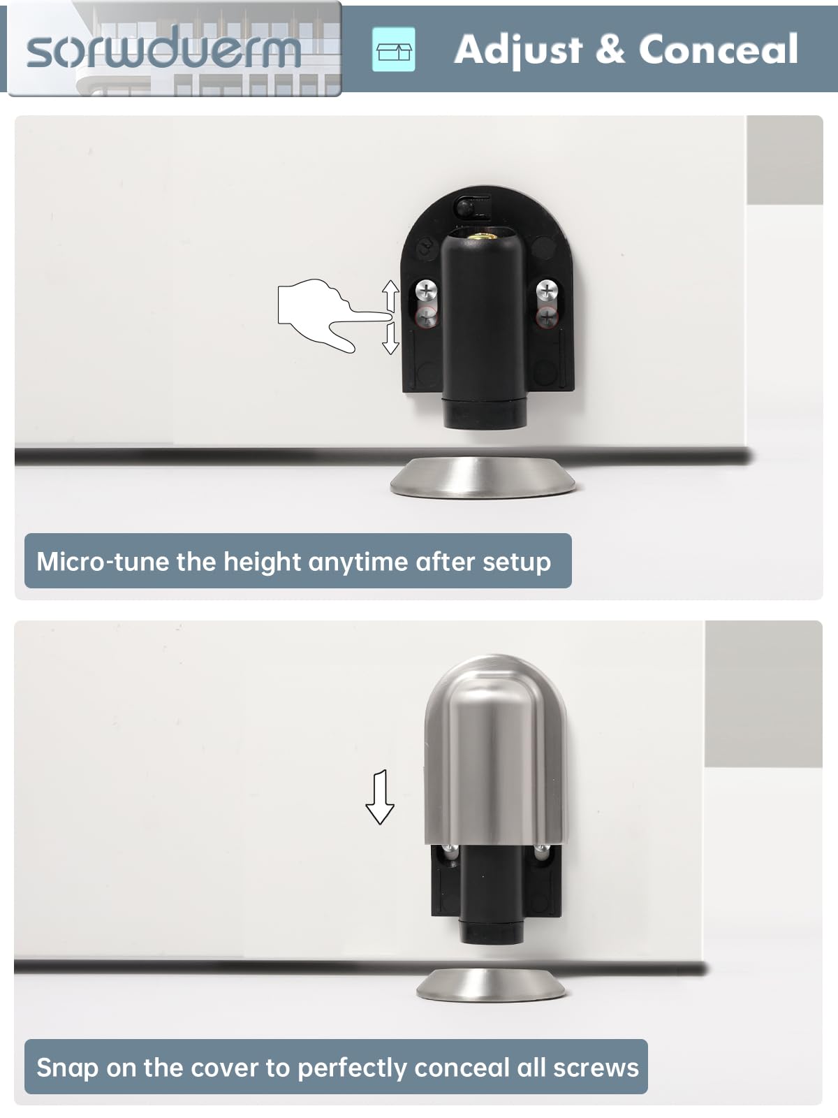 2 topes magnéticos de níquel para puerta, soporte para puerta montado en el suelo, tope de puerta invisible con cinta adhesiva y tornillos de doble montaje, aleación de zinc