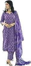 MEERA FAB Women's Cotton Printed Straight Kurta with Palazzo & Dupatta Set