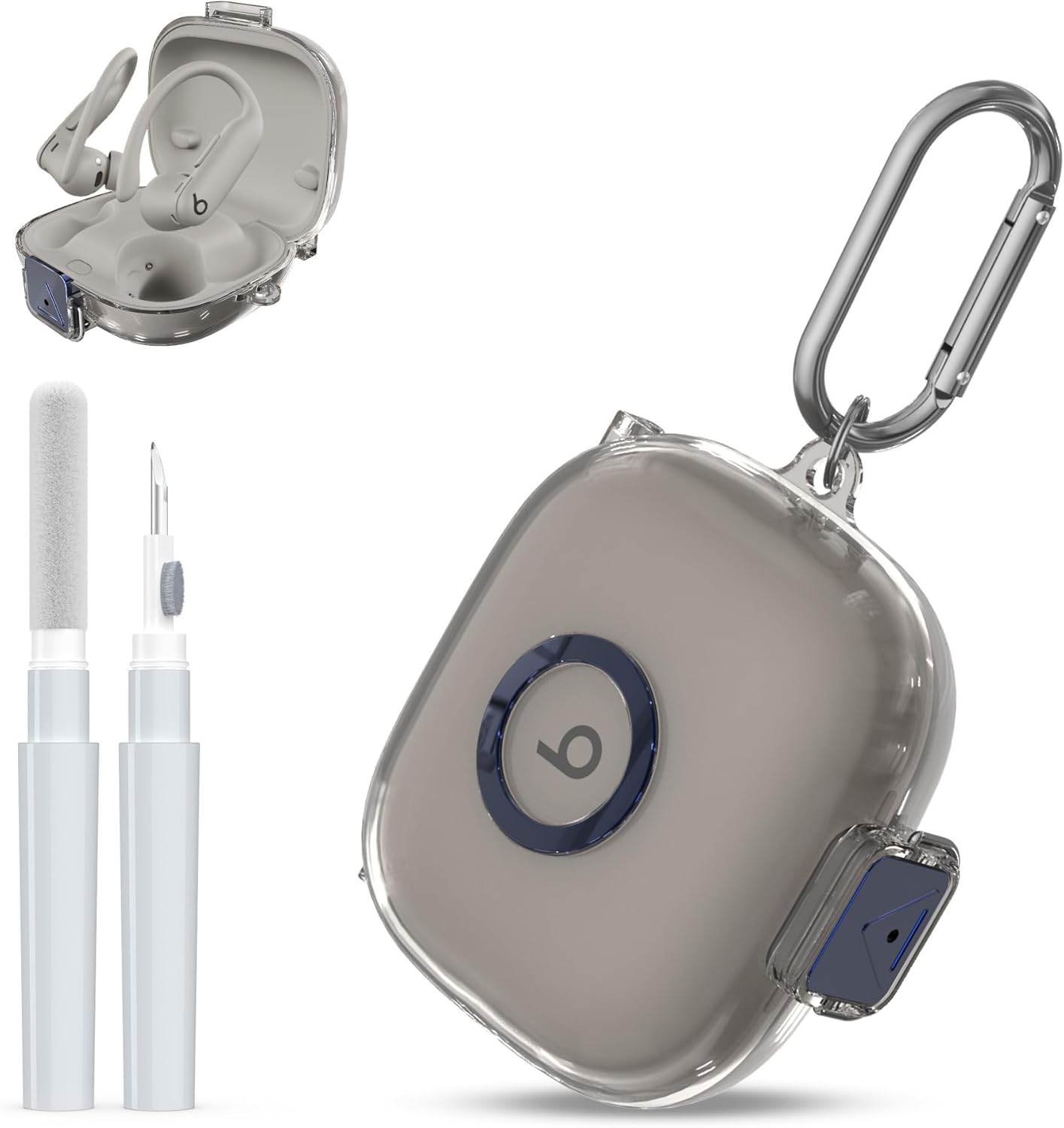 [Upgrade Secure Lock] for Beats Powerbeats Pro 2 2025 Case Cover with Cleaner Kit, AGENTNANO Clear TPU Shockproof Protective Cover with Beats Powerbeats Pro 2 Charging Case with Carabiner-Clear Grey