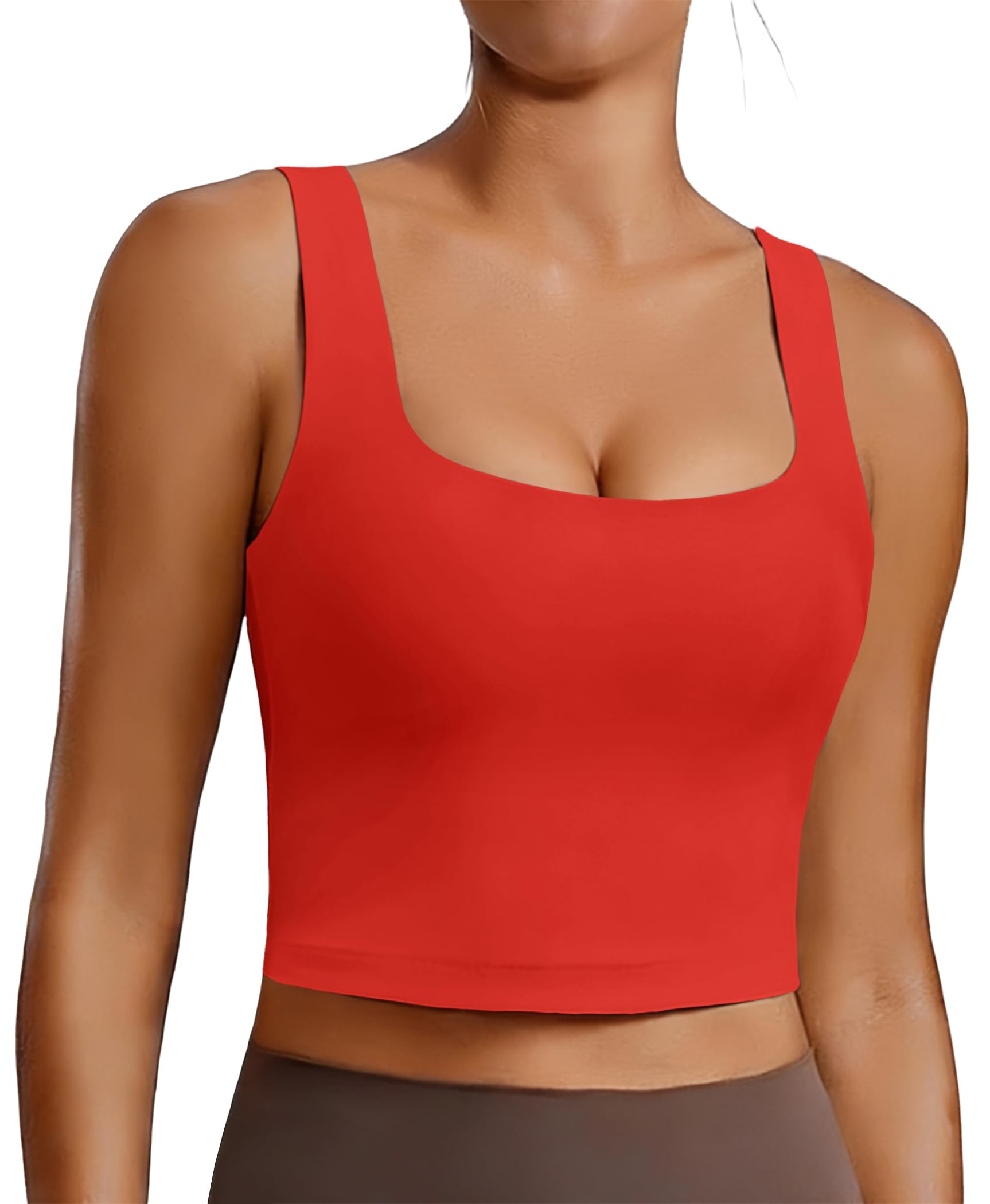 PINSPARK Sports Bra for Women Square Neck Longline Tank Top with Built in Bra