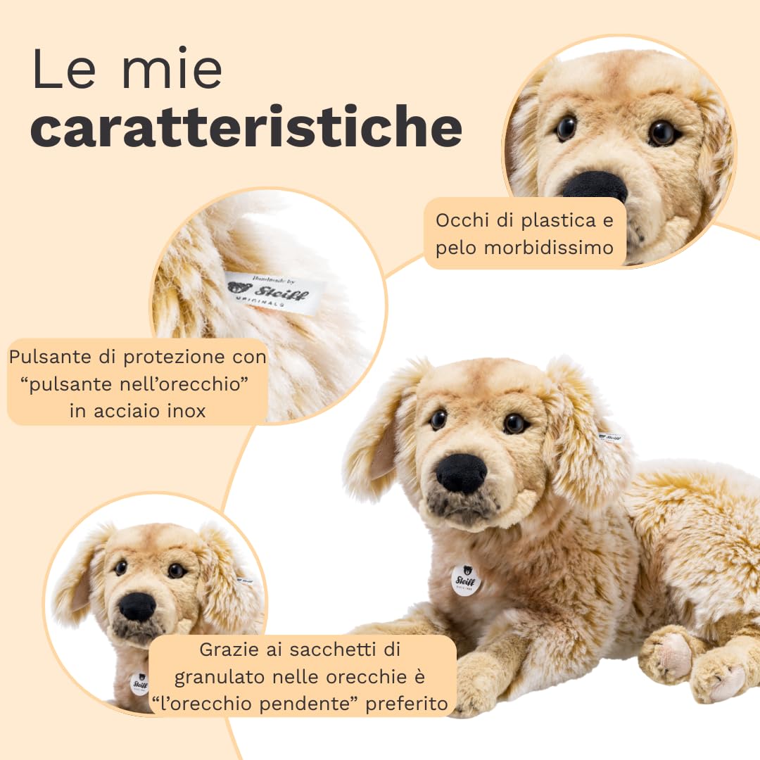 Steiff Peluche Golden Retriever Andor, dolce animale di stoffa con occhi in plastica per bambini e bambine, pupazzo di 45 cm, marrone chiaro, 076947