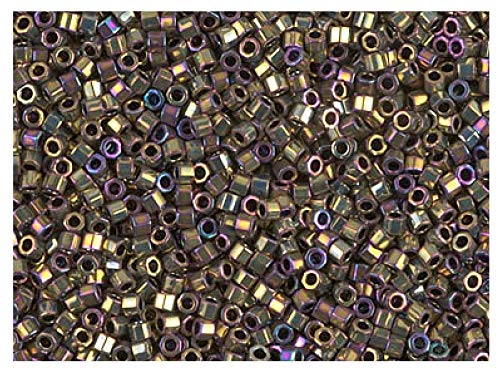 Miyuki Delica Cut Beads, 11/0, 10g, japońskie koraliki szklane w kształcie cylindra sześciokątnego 1,6x1,3 mm, otwór 0,8 mm, metaliczny Gold Olive Iris (Rainbow Light Golden)
