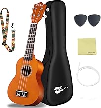 Soprano Ukulele Beginner Pack 21 Inch with String Gig Bag Wooden Ukulele Quick Song Book Pick Polishing Cloth All-in-One Kit