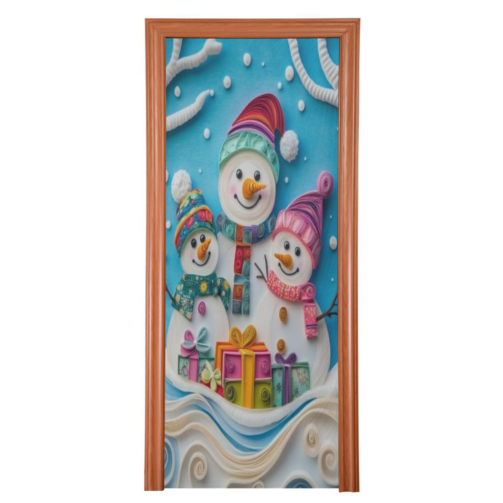 J JOYSAY Blue Christmas Snowmen Door Decorations Door Cover Xmas Decorations Large Fabric Christmas Decorations Door Decor for Outdoor Décor,36x98 in