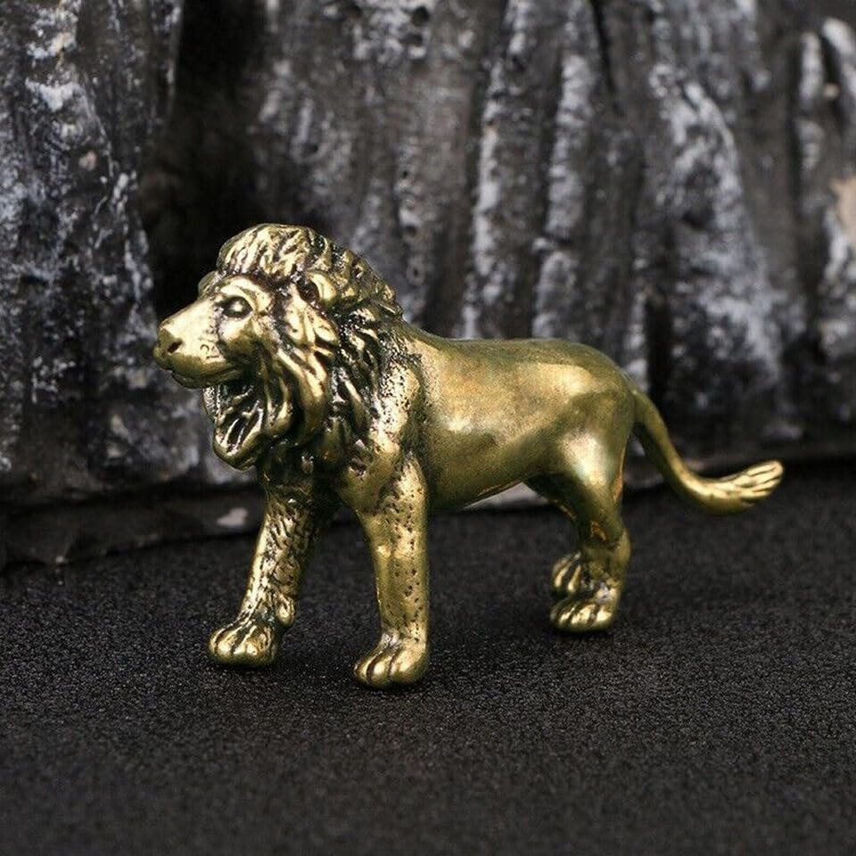 Figura decorativa de metal de latón pequeño en forma de león miniatura 2