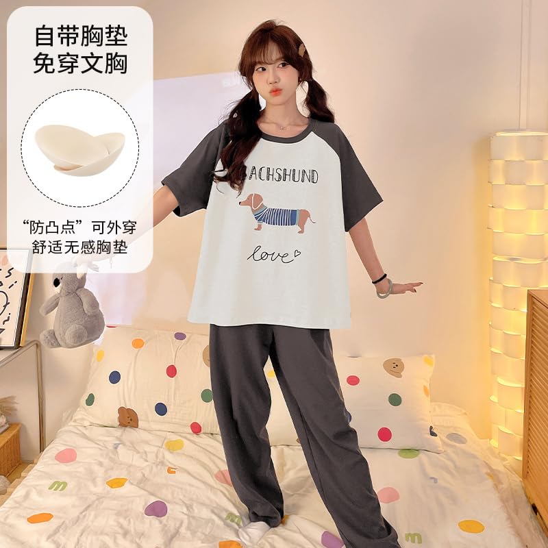 Image of KSHS Printed Round Neck Short Sleeve Nightsuit Set | Pajama Set | Casual Night Dress for Women