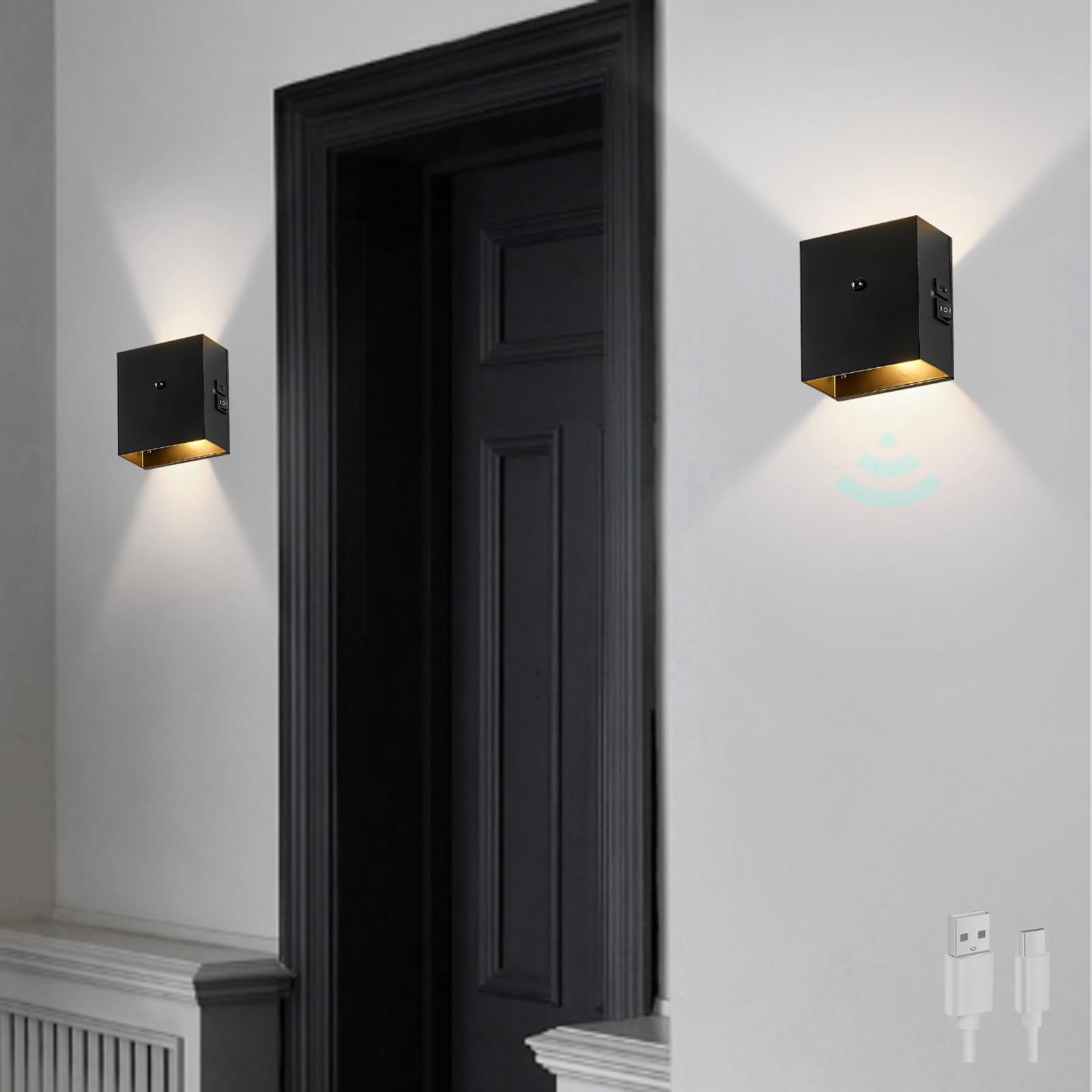 Lampada da Parete a LED Moderna con rilevatore di Movimento, Applique da Parete Ricaricabile Tramite USB, Illuminazione da Parete Magnetica per Interni, in Alluminio, Minimalista
