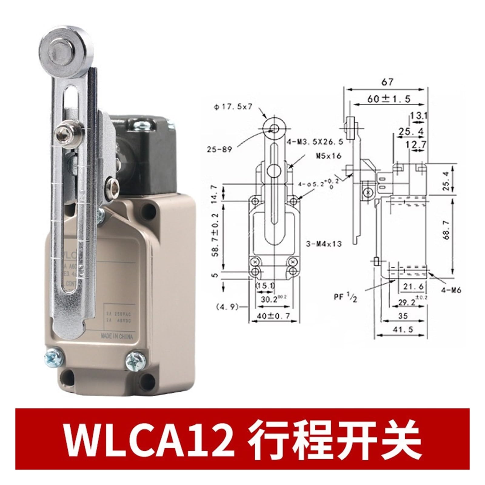 Interruptor fin carrera impermeable brazo giratorio microinterruptor WLCA