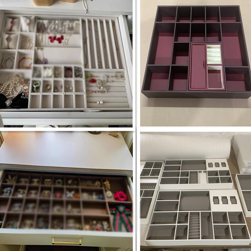 Organizery do szuflad na biżuterię – tacki separacyjne na pierścionki i kolczyki, wkładki do przechowywania do szafy i komody, stylowy wyświetlacz, C-60 x 36 x 5,5 cm, idealne rozwiązanie do