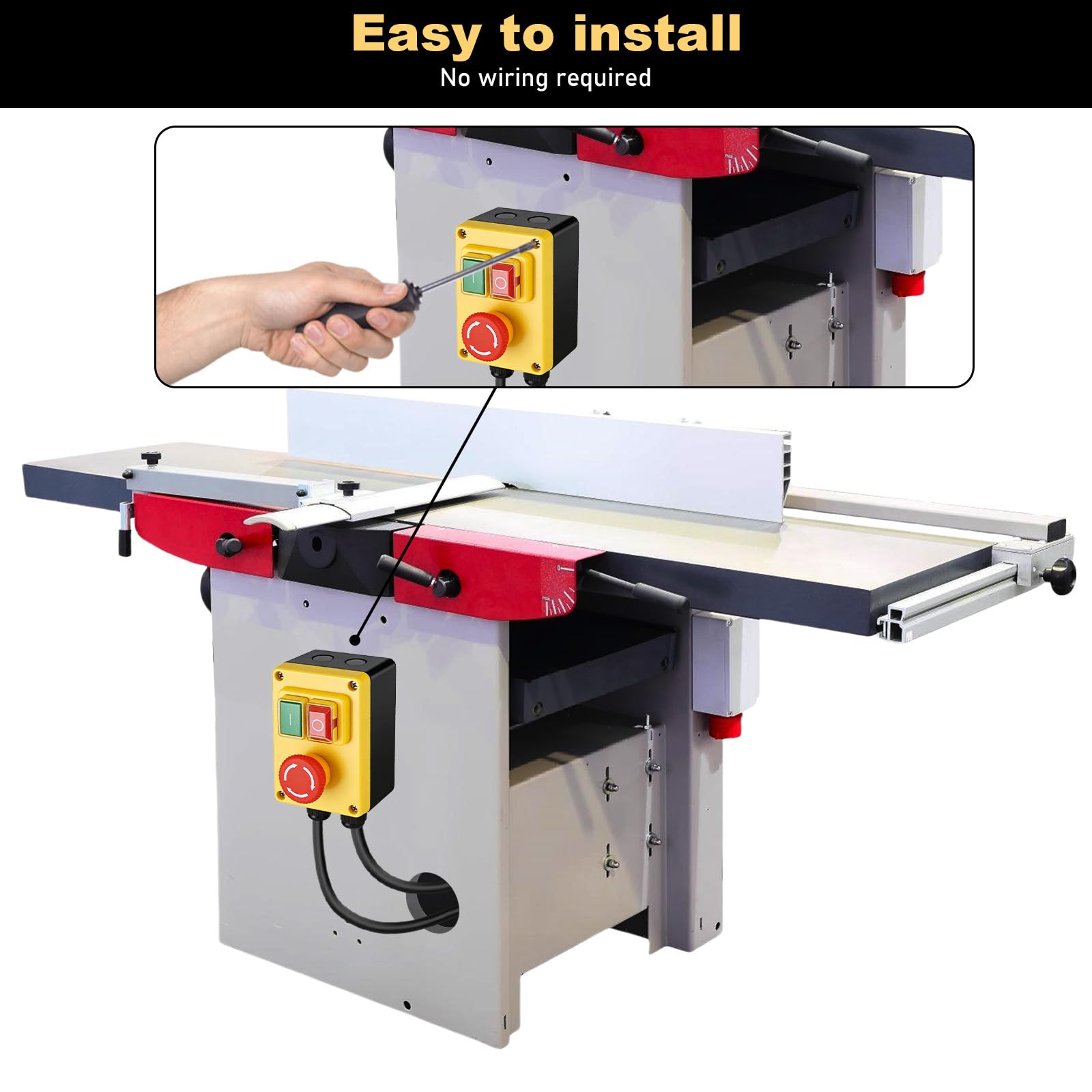 Interrupteur de machine 250 V, interrupteur marche/arrêt monophasé, interrupteur de sécurité 16 A avec prise de courant, interrupteur d'arrêt d'urgence pour éteindre rapidement la table de fraisage et