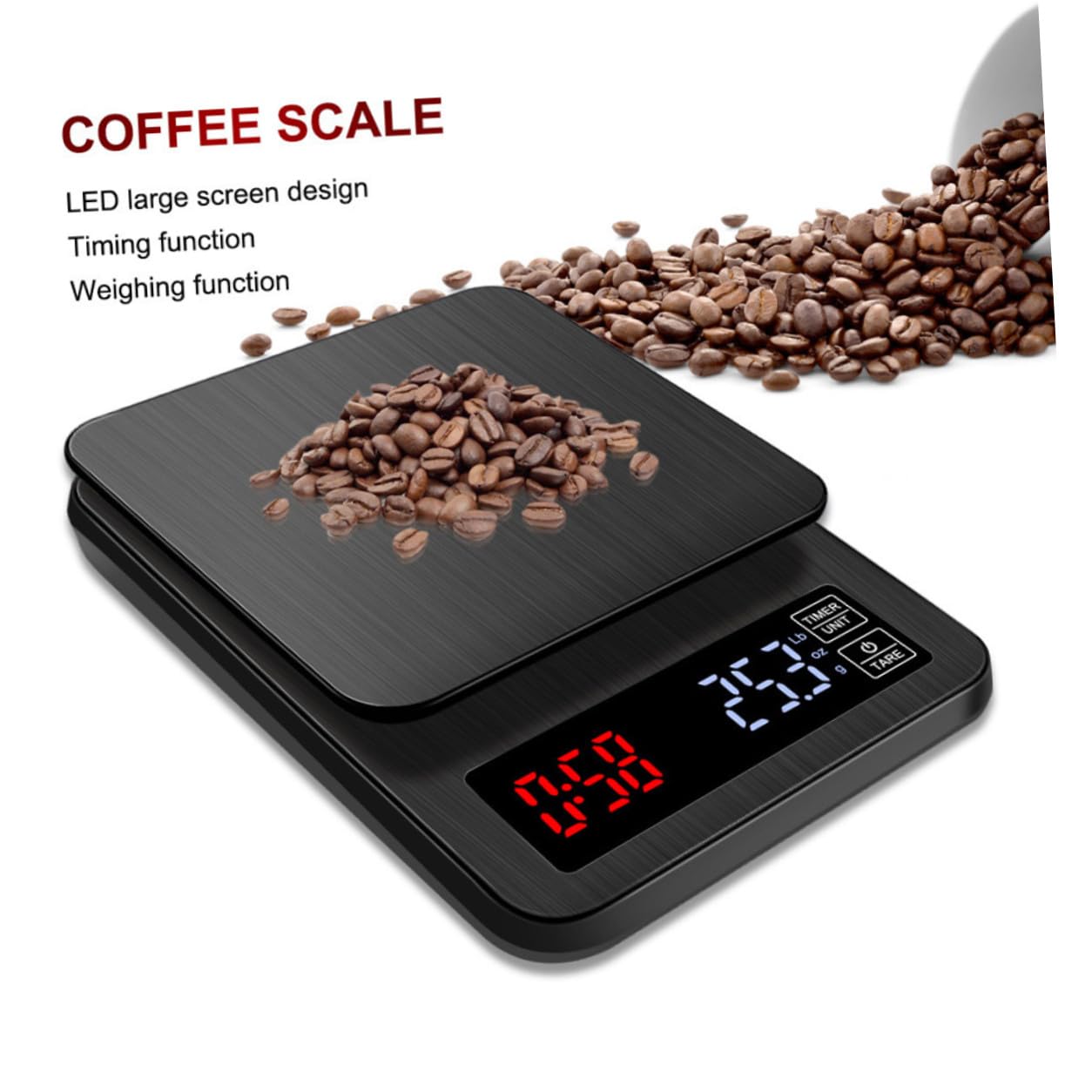 Báscula Electrónica de Cocina con Temporizador, 5kg, Negro