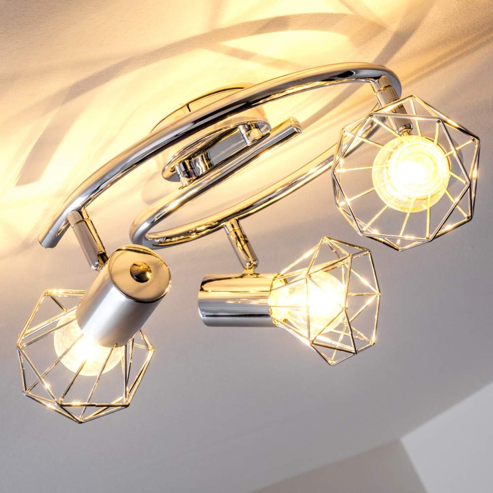 Plafoniera Orebro, plafoniera rotonda in metallo cromato, 3 luci, con faretti regolabili, 3 x attacco E14, spot dal design retrò/vintage, senza lampadina/e