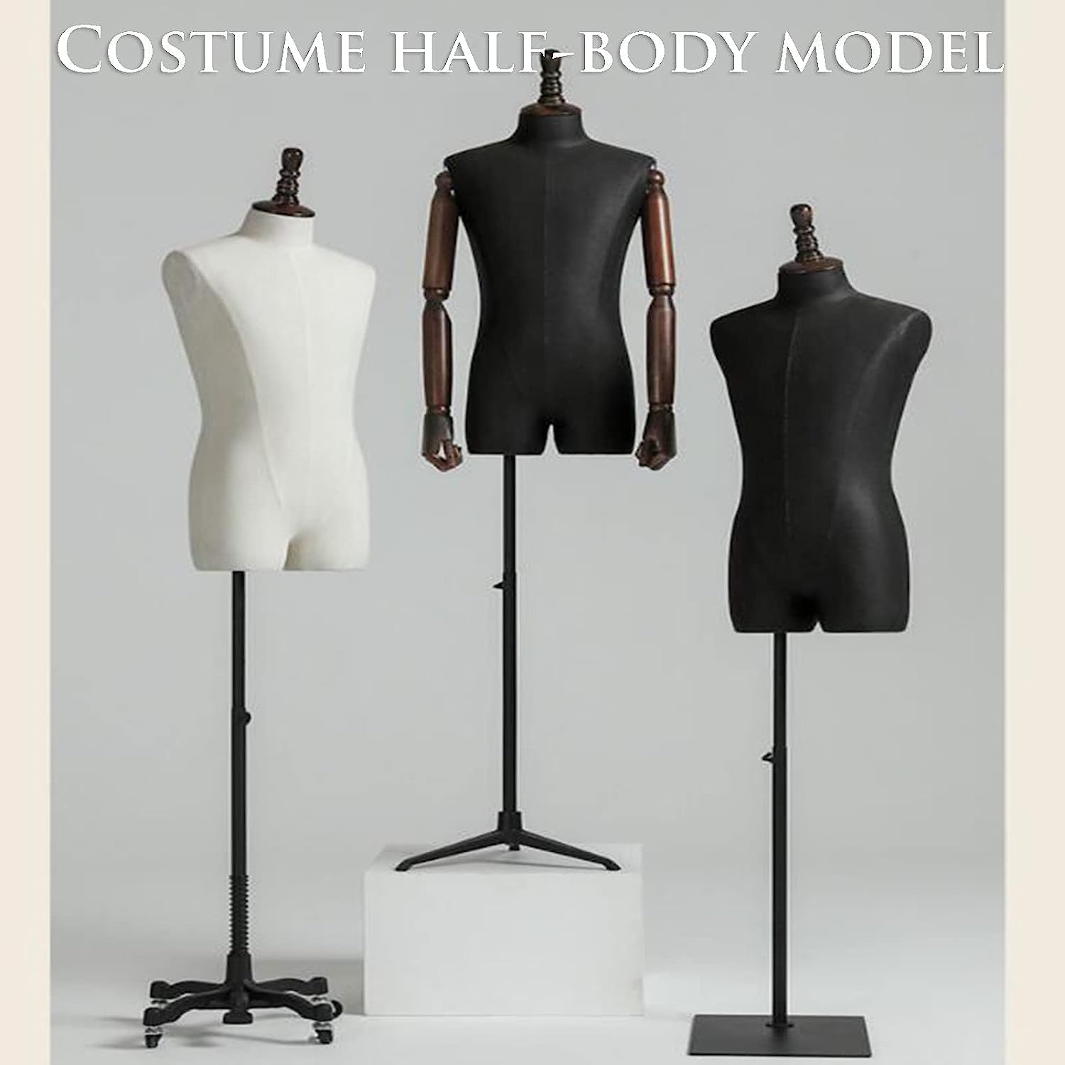 Schaufensterpuppen-Torso, leicht zu bewegen, Kleiderpuppenkörper, höhenverstellbar, Halbkörper-Manikin, Kleidermodelle mit Metallständer