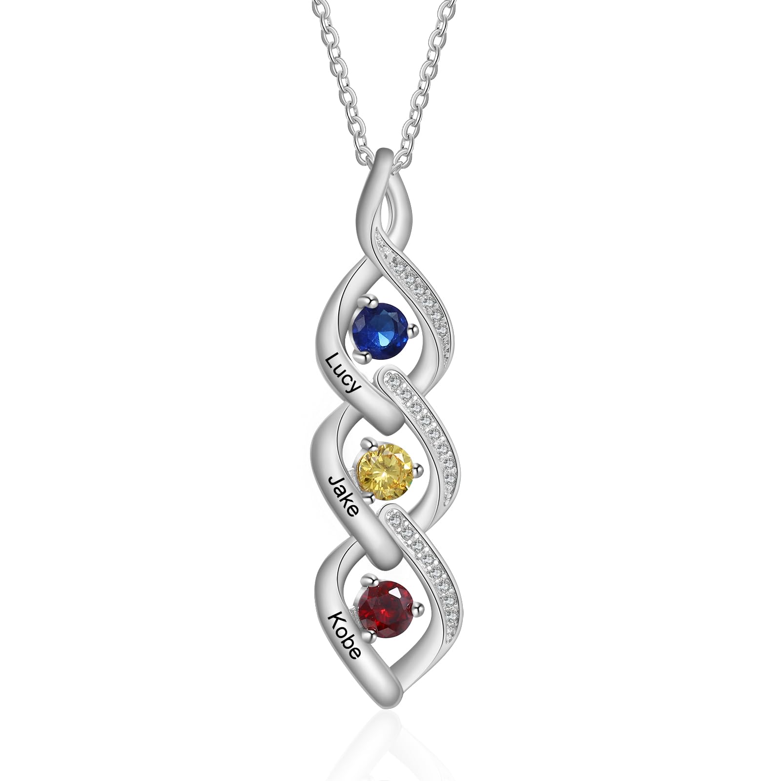 Mothers Day Gifts for Mom Birthstone Name Necklace Mother's Day Gifts for Women Personalized Necklaces Customized Twisted 2-7 Mothers Necklace with Birthstones