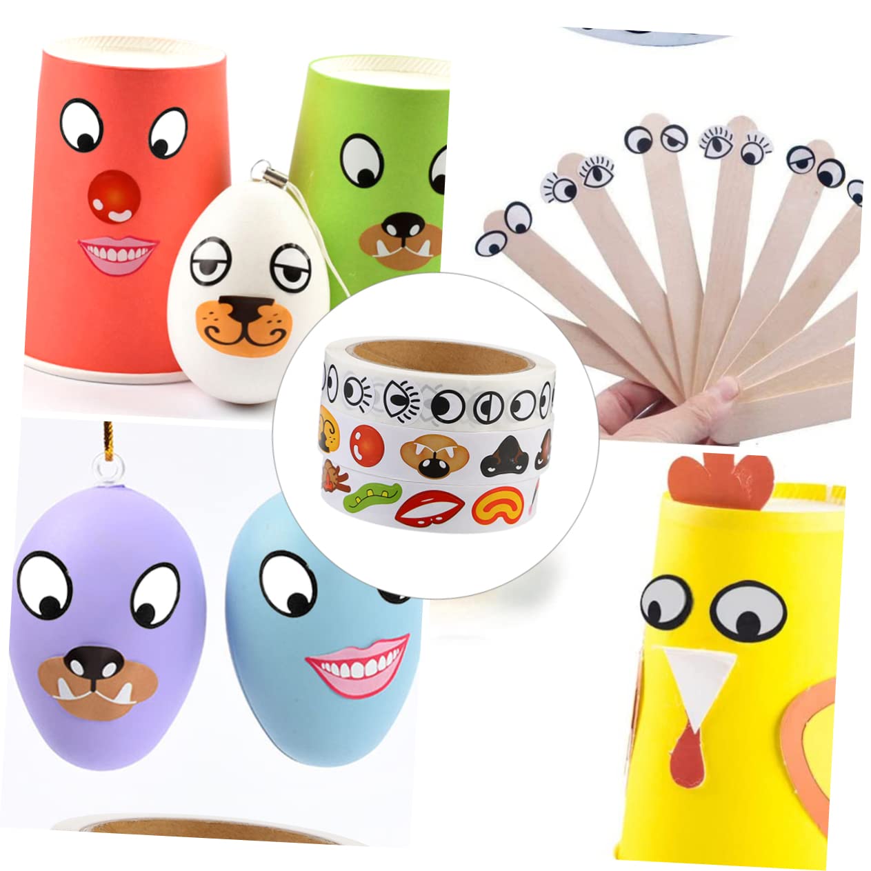 TOYANDONA Eye Nose Mouth Cartoon Stickers for Kids DIY Art Craft Self Adhesive Black and White Eye Stickers 3 Rolls 4.0 X 4.0 Inches - Image 3