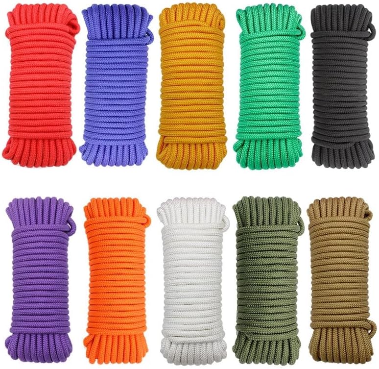 Colorful Nylon Rope 10M / 33FT Strong All-Purpose Utility Rope for Camping Crafting Flag Pole Indoor Outdoor Braided Cord