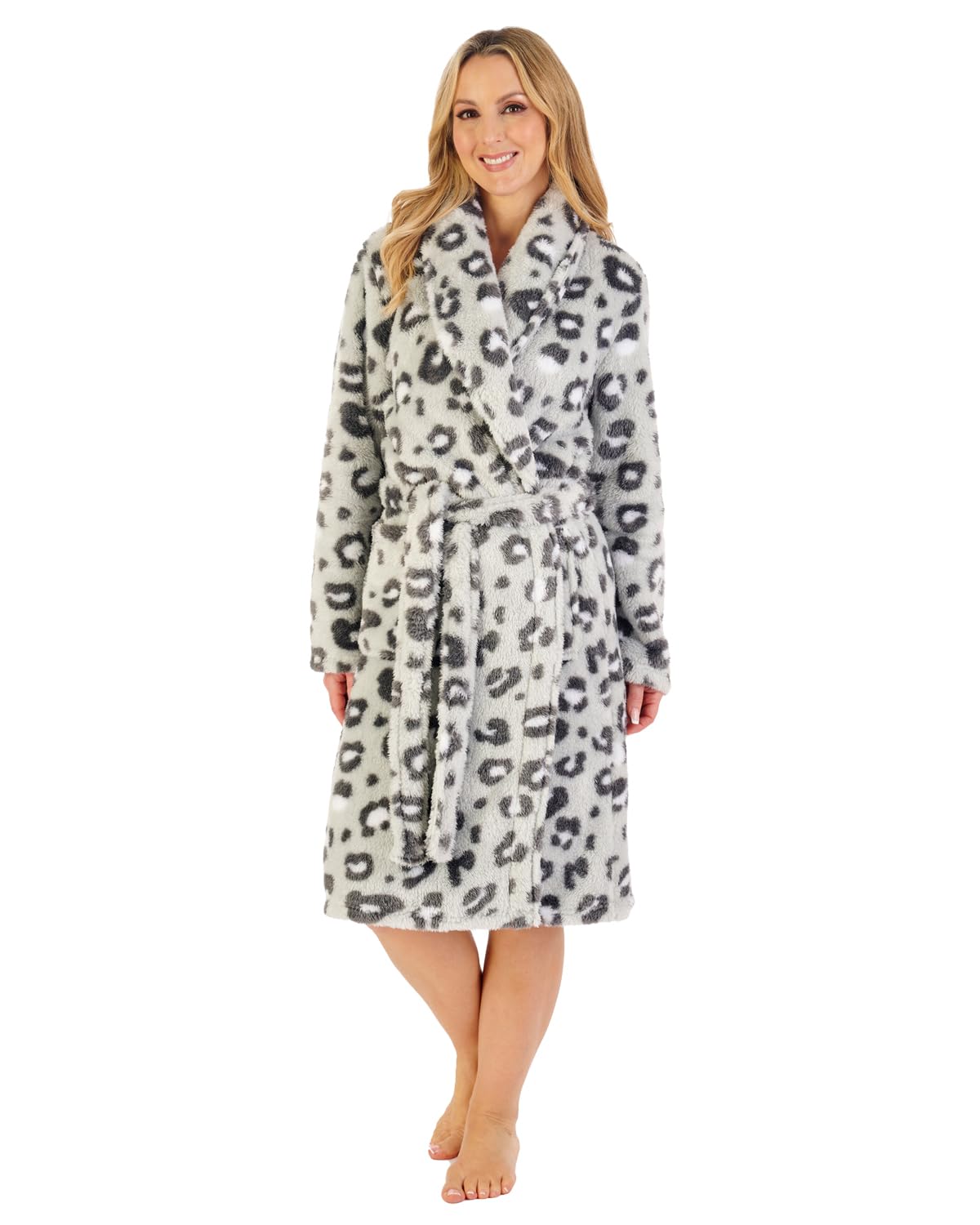 Slenderella Fleece Wrap Robe HC06335 Grey Leopard Large