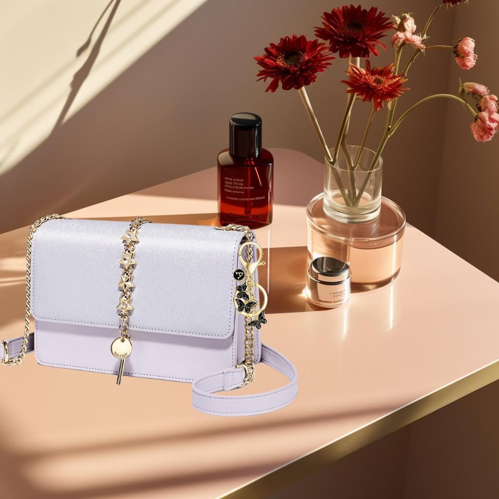 Initial letter Keychain for Women,Pink Butterfly bag Charms Cute Letter Keychain for Handbag Purse - Image 2