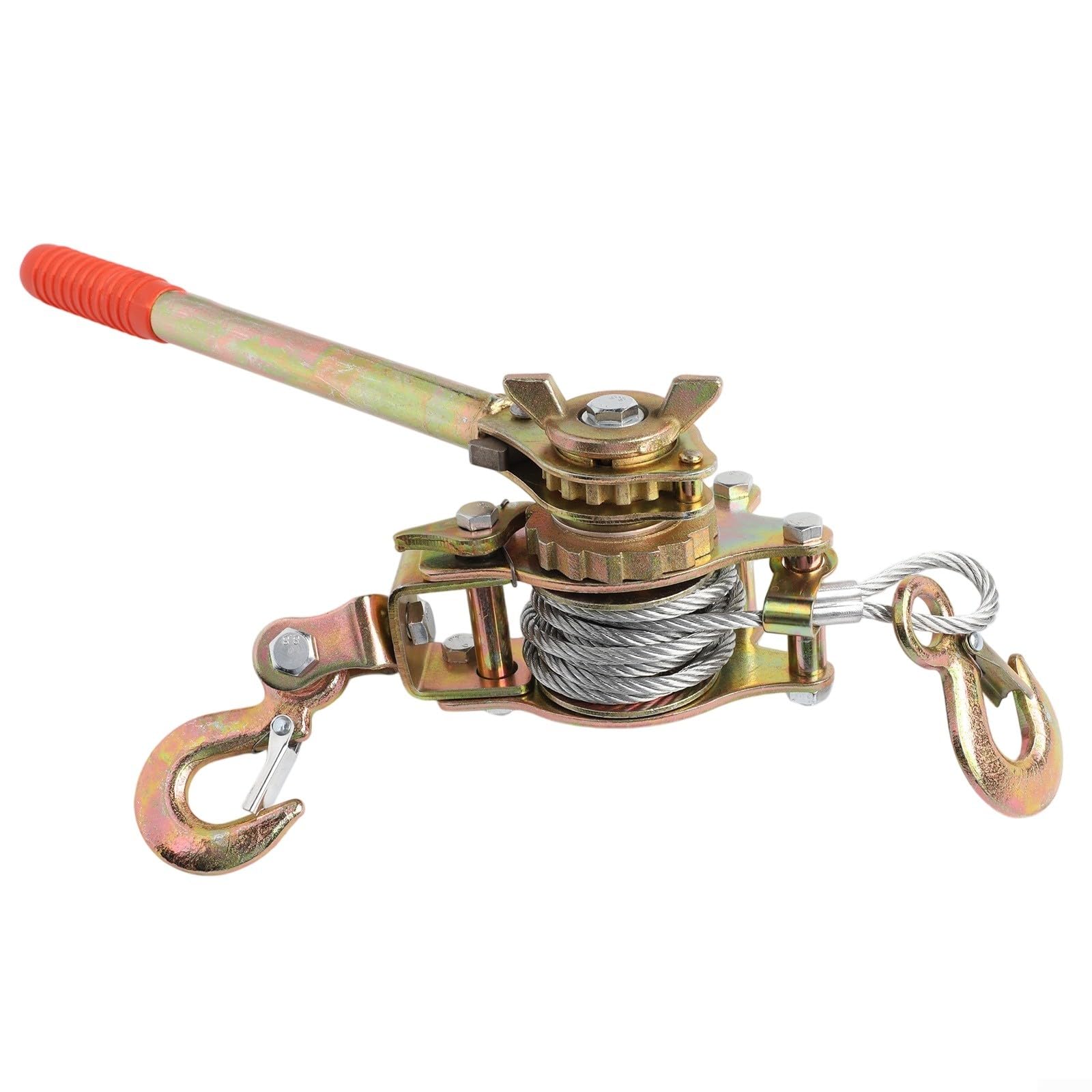 Tensor de trinquete de cuerda de alambre resistente 2T de aleación de acero con ganchos dobles y agarre antideslizante, extractor de cable manual para construcción de línea eléctrica (2T