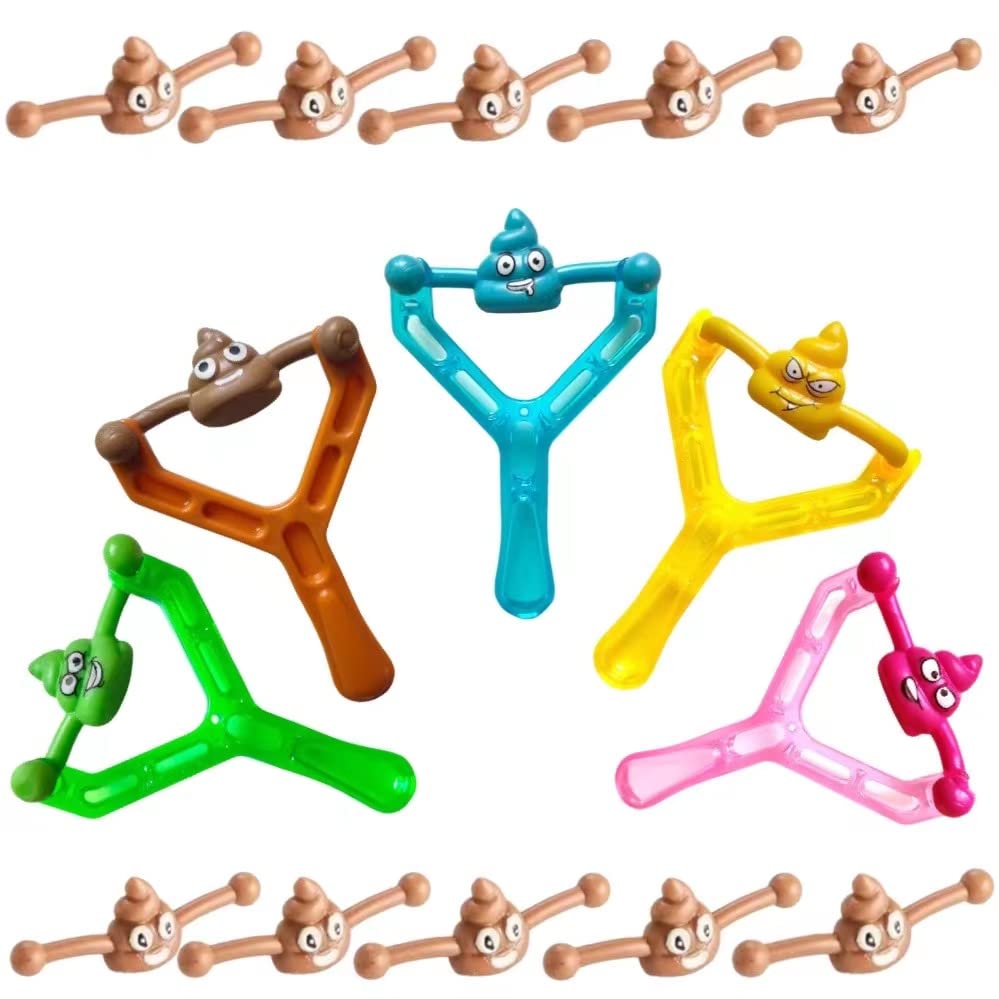 5Pcs Catapult Poo Slingshot with 25pcs Poop Bullets, Venting Tricky Poop Slingshot Toy for Kids and Adult, Novetly Smiling Poop Face Emoticon Outdoor Stress Relief Toy