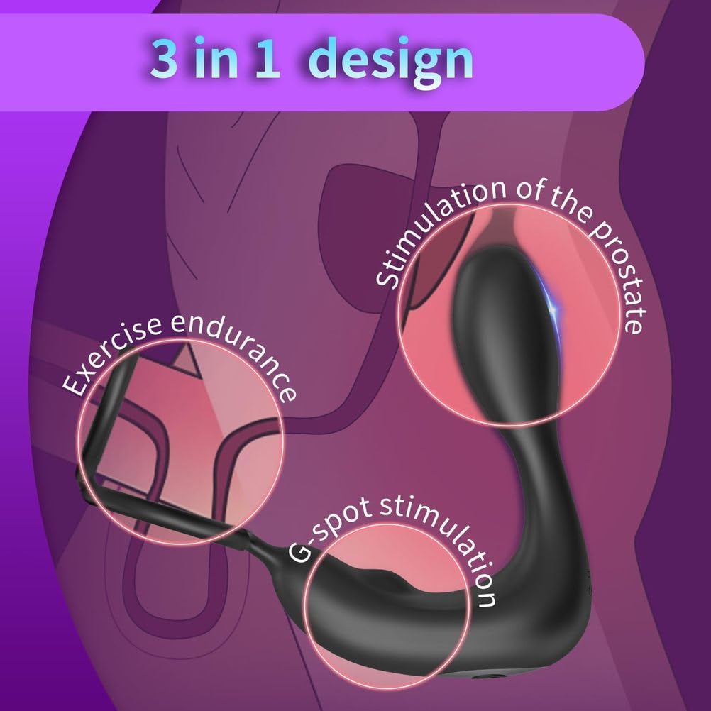 Massaggiatore Prostatico, Vibratore Anale, Giocattoli Sessuali Anali con Anello per Il Pene, Tappi Anali Vibranti per Uomo, 12 modalità di Vibrazione per Uomini, Donne E Coppie